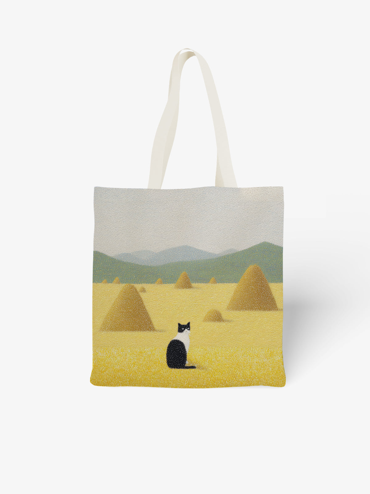 Cat in Field Tote Bag, Countryside - Inspired Canvas Tote - Canvas Carry Tote Bag | ttoo art