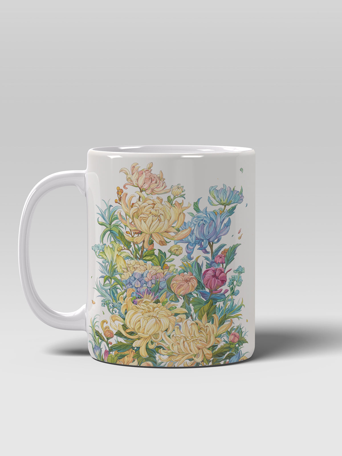Floral Coffee Mug, Watercolor Chrysanthemum Ceramic Mug for Home - Ceramic Art Coffee Mug | ttoo art