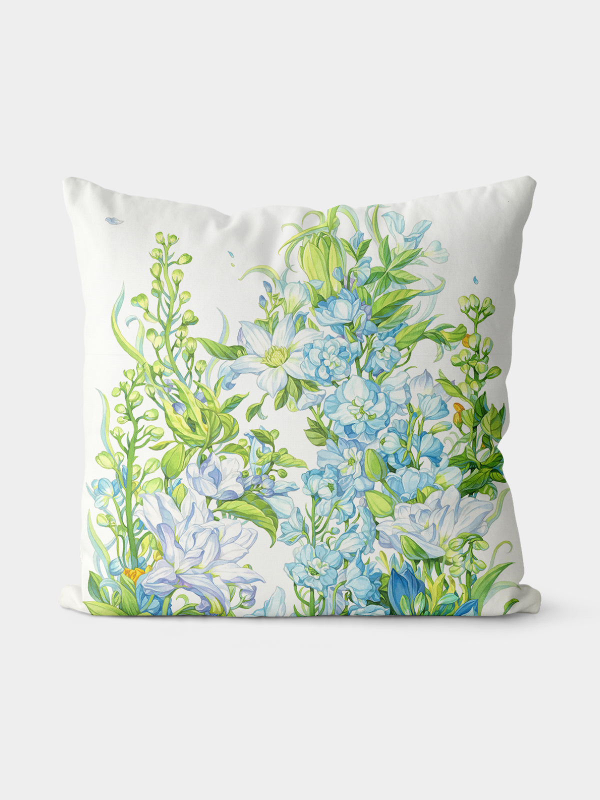 Blue Floral Throw Pillow, Watercolor Flower Cushion for Home Decor - Decorative Throw Pillow | ttoo art