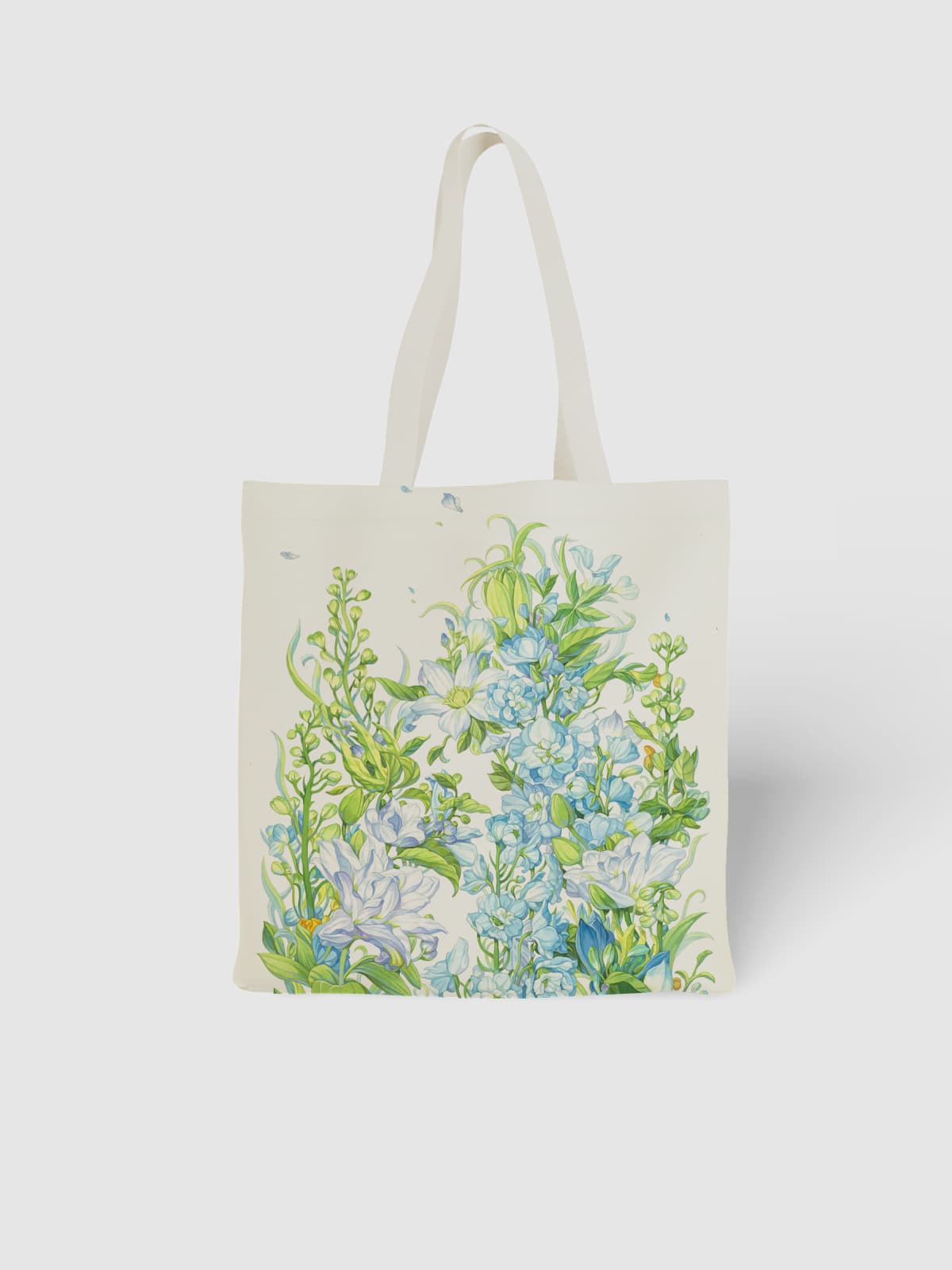 Blue Floral Arch Canvas Tote Bag, Serene Flower Print Shoulder Bag for Daily Use - Canvas Carry Tote Bag | ttoo art