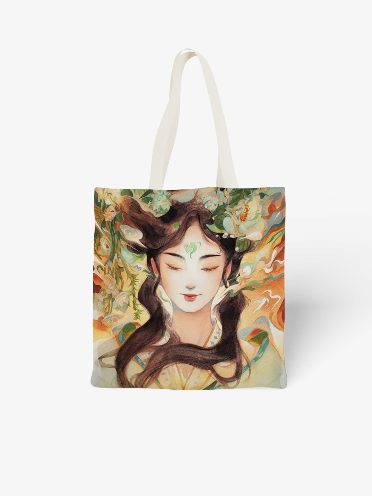 Artistic Woman Portrait Canvas Tote Bag, Boho - Style Floral Girl Shoulder Bag for Daily Use - Canvas Carry Tote Bag | ttoo art