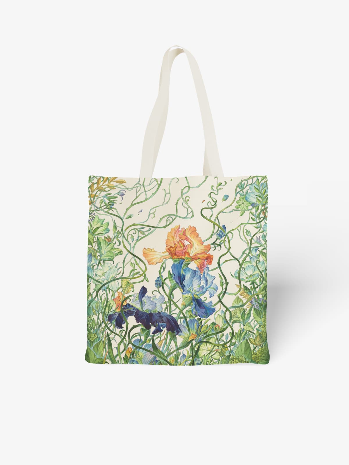 Art Nouveau Floral Canvas Tote Bag, Iris Flower Print Shoulder Bag for Daily Use - Canvas Carry Tote Bag | ttoo art