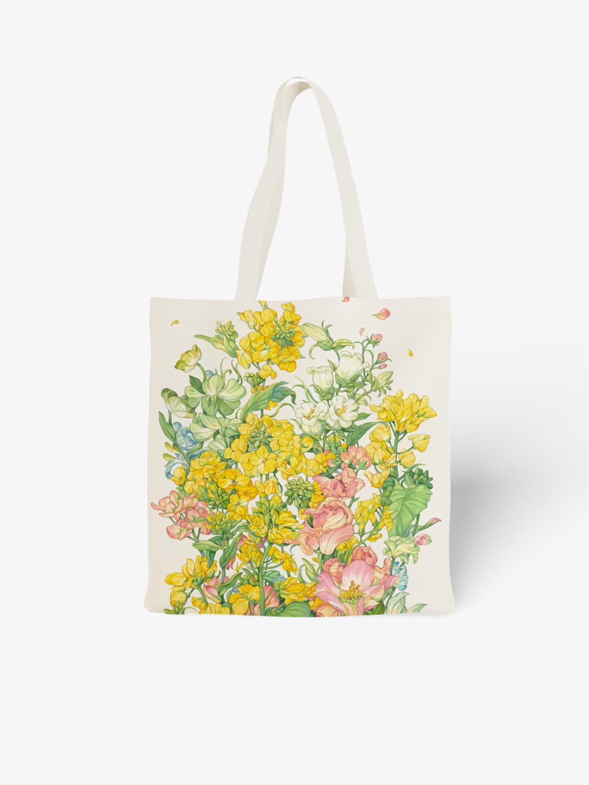 Vibrant Yellow & Pink Floral Canvas Tote Bag, Cheerful Flower Print Shoulder Bag for Daily Use - Canvas Carry Tote Bag | ttoo art
