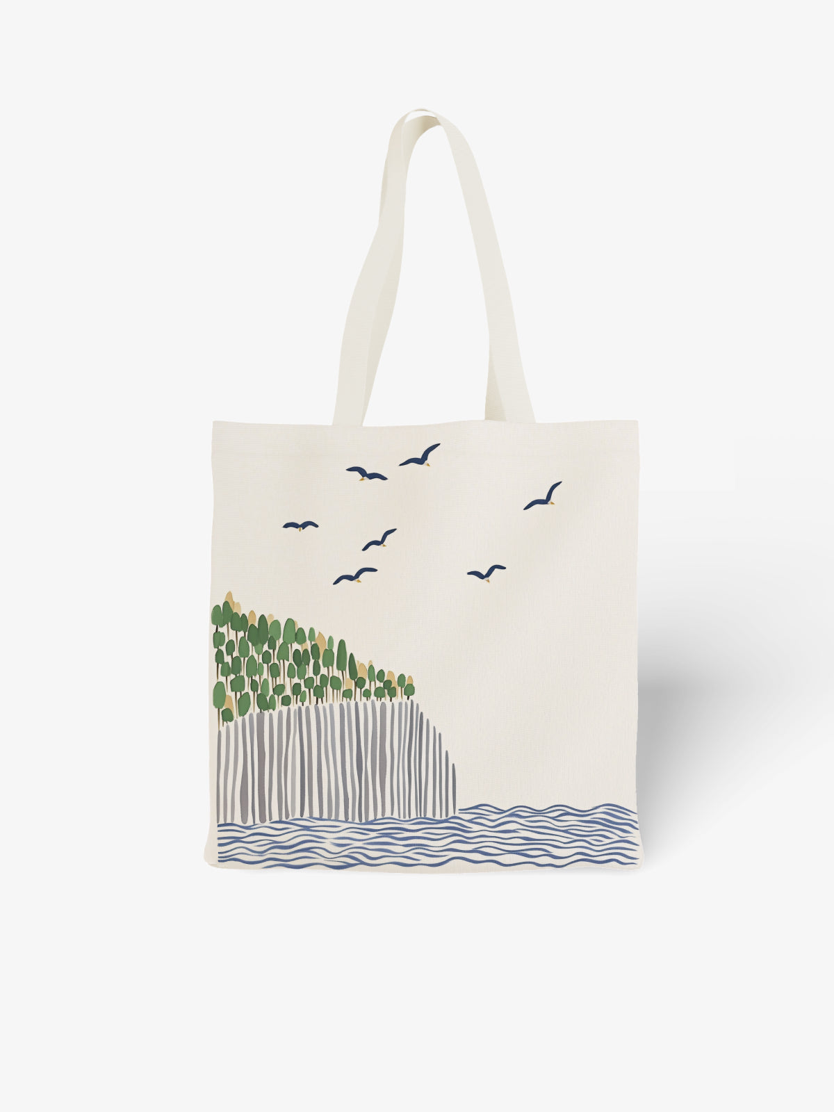 Coastal Cliff and Birds Tote Bag, Nature - Inspired Canvas Tote - Canvas Carry Tote Bag | ttoo art