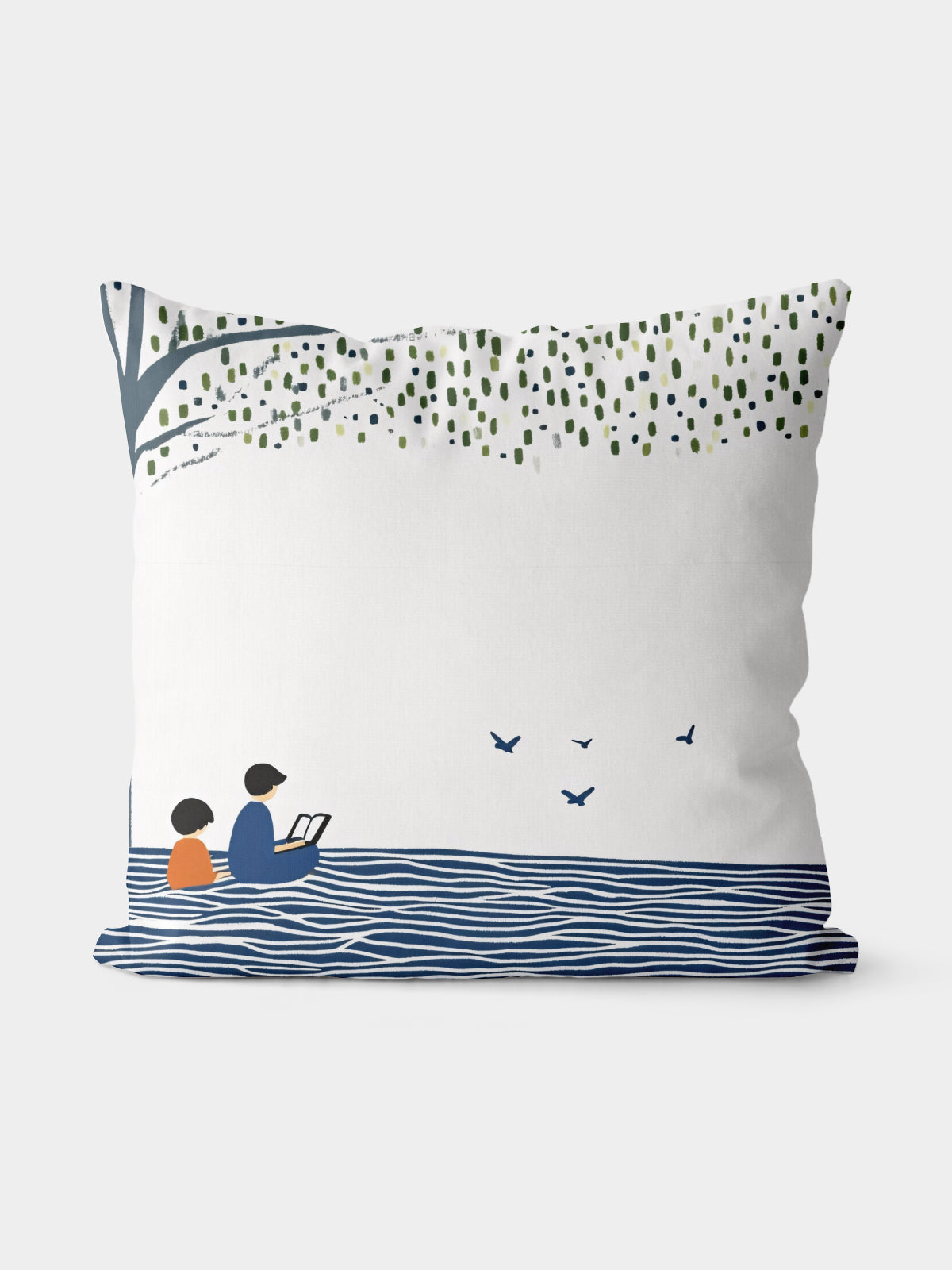 Reading by the Water Throw Pillow, Nature - Inspired Home Decor - Decorative Throw Pillow | ttoo art
