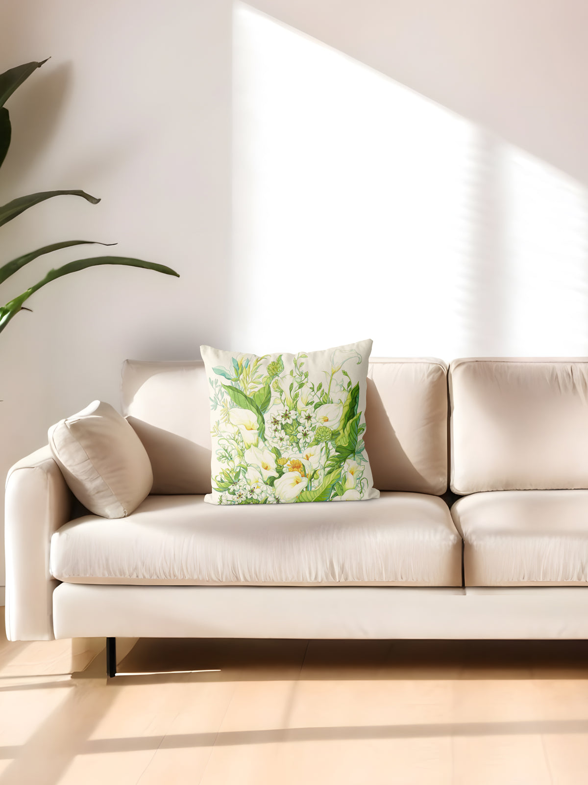 White Floral Botanical Throw Pillow - Decorative Throw Pillow (Angle 2) | ttoo art