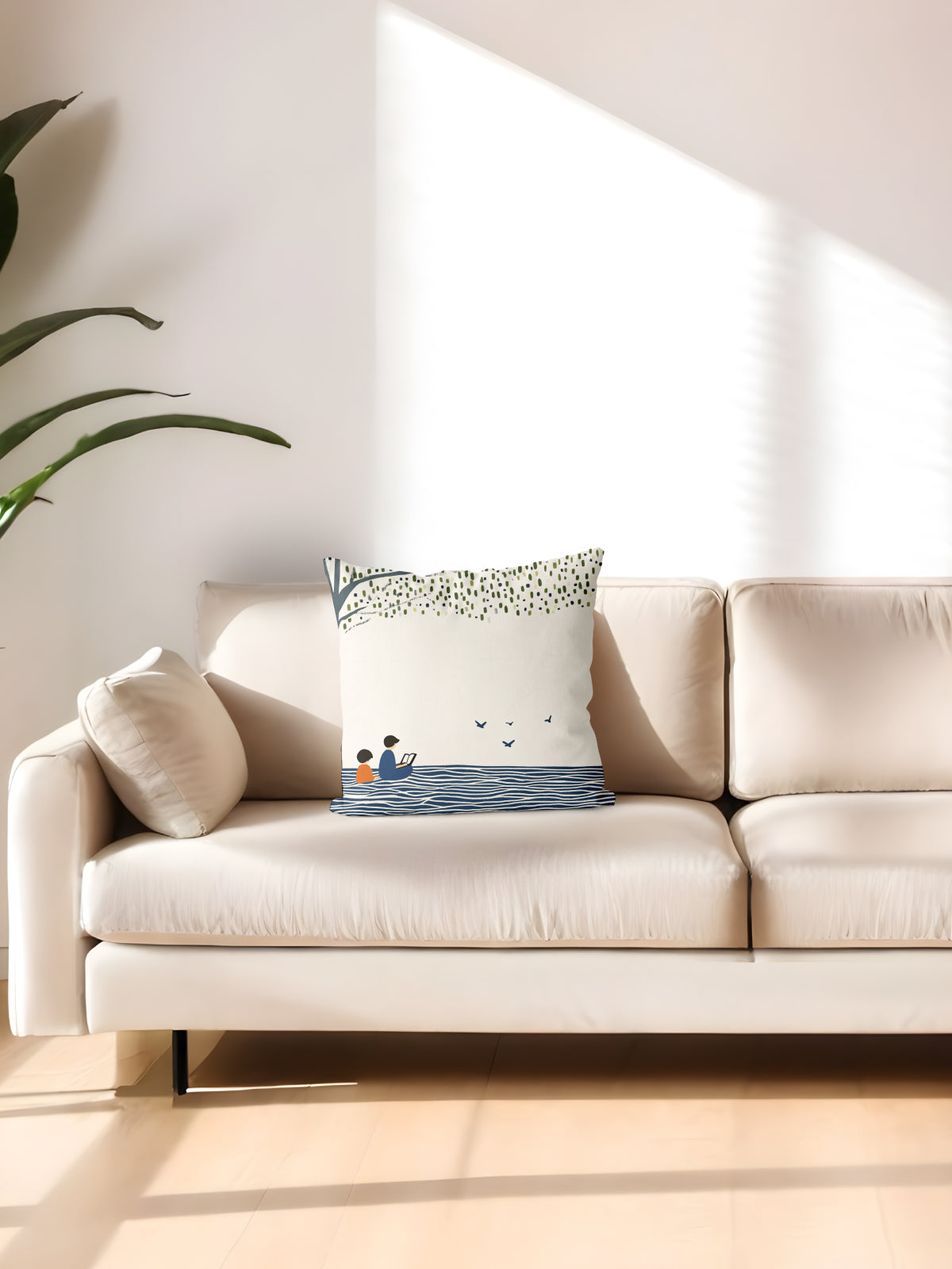 Reading by the Water Throw Pillow, Nature - Inspired Home Decor - Decorative Throw Pillow (Angle 2) | ttoo art