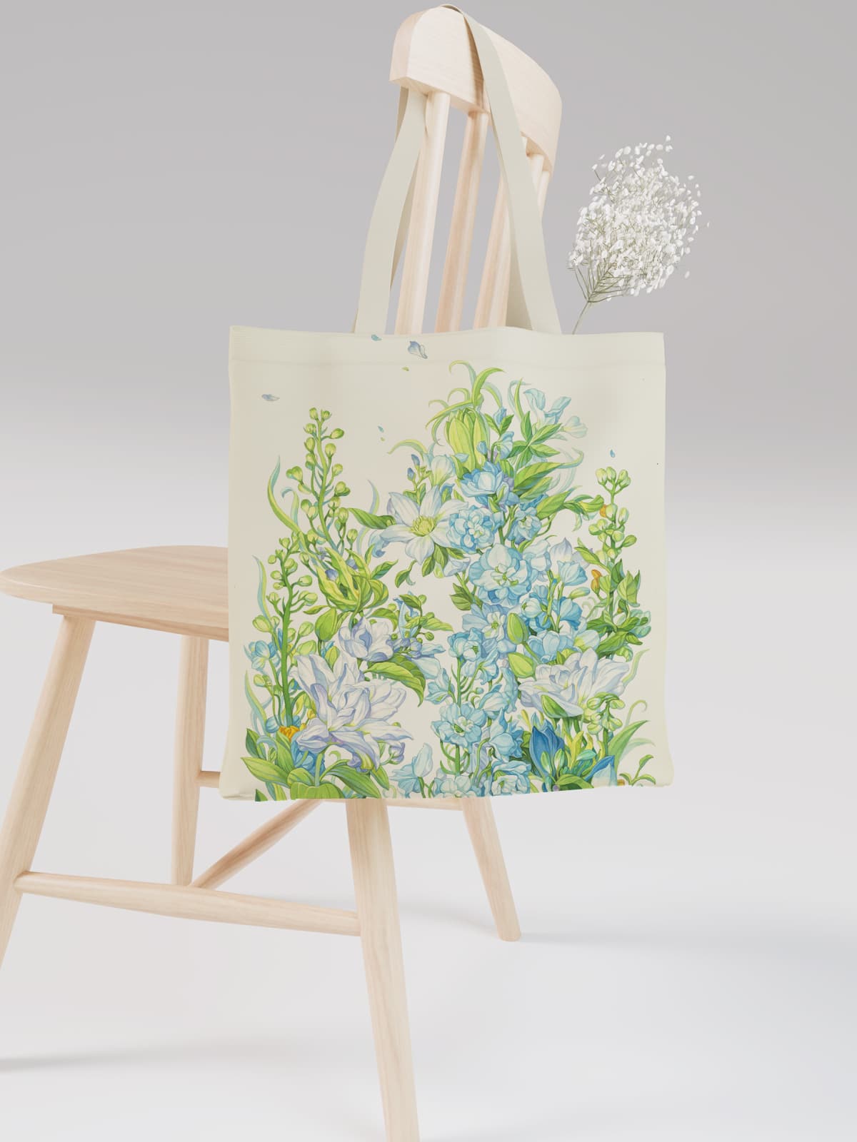 Blue Floral Arch Canvas Tote Bag, Serene Flower Print Shoulder Bag for Daily Use - Canvas Carry Tote Bag (Angle 2) | ttoo art