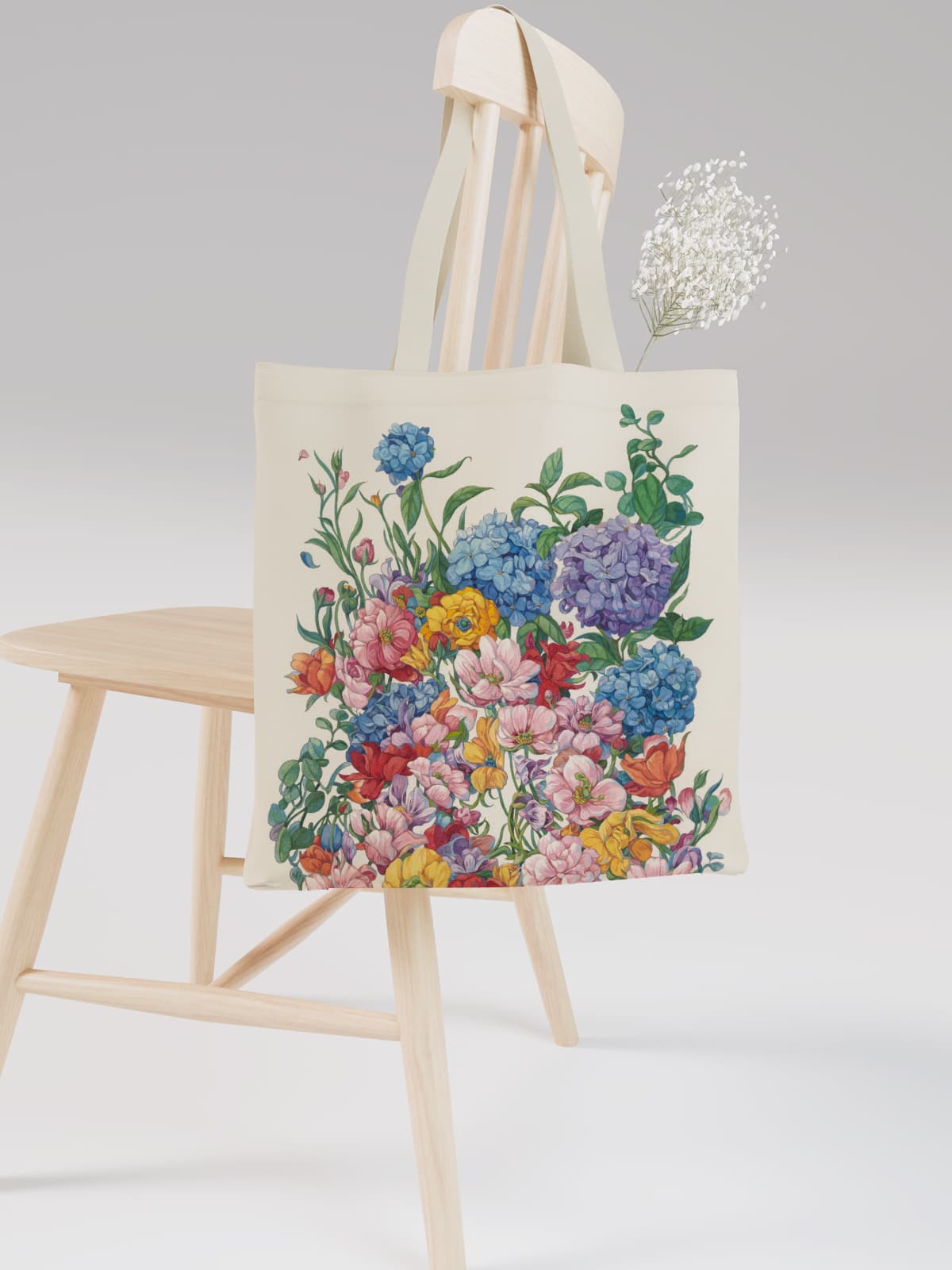 Floral Print Canvas Tote Bag, Vibrant Hydrangea Flower Shoulder Bag for Daily Use - Canvas Carry Tote Bag (Angle 2) | ttoo art