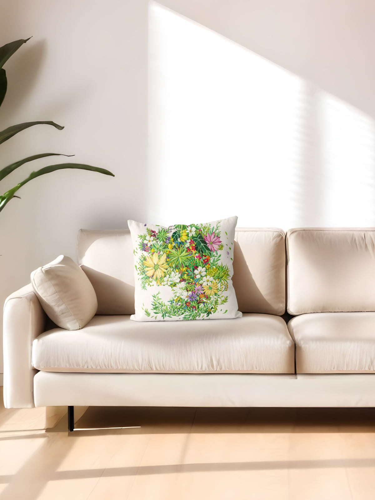 Floral Throw Pillow, Watercolor Flower Cushion for Home Decor - Decorative Throw Pillow (Angle 2) | ttoo art