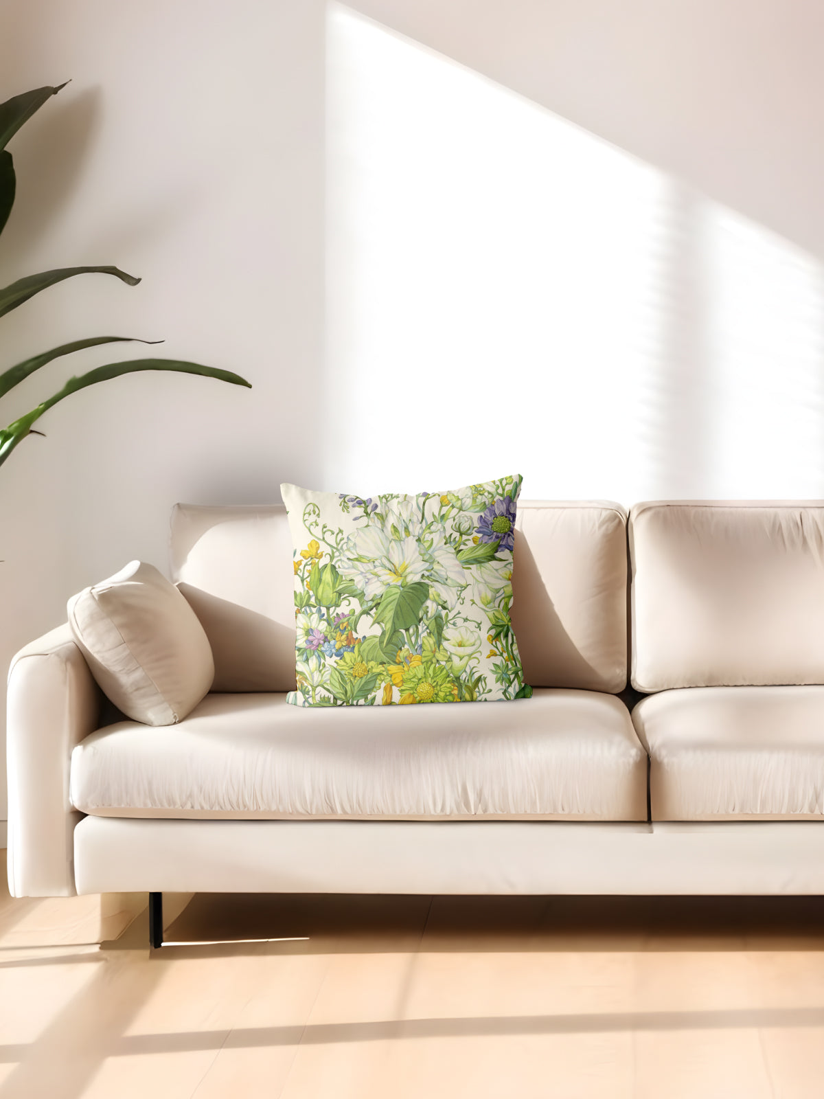 Floral Throw Pillow, Botanical Cushion for Home Decor - Decorative Throw Pillow (Angle 2) | ttoo art