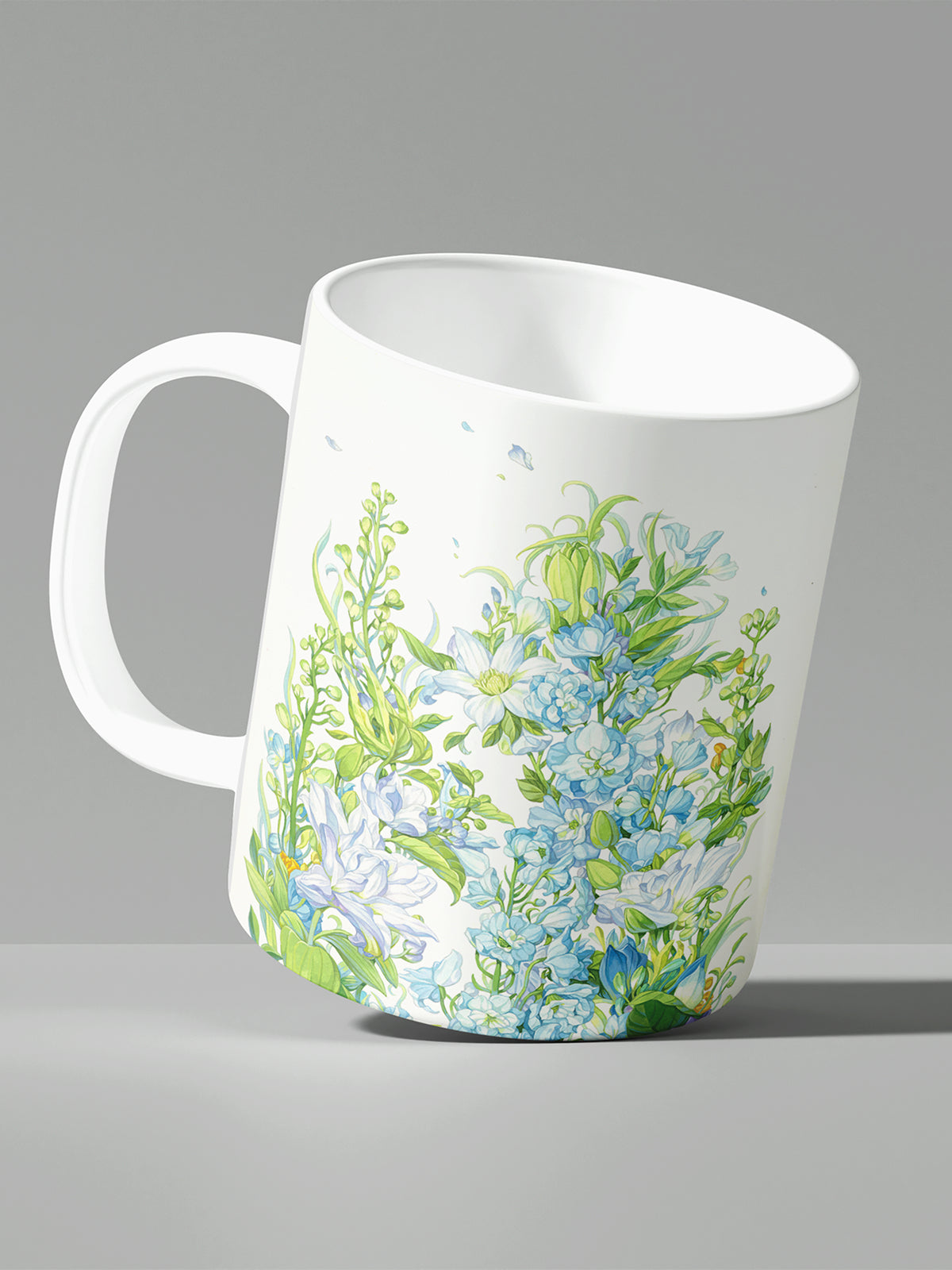 Floral Coffee Mug, Watercolor Blue Flower Ceramic Mug for Home - Ceramic Art Coffee Mug (Angle 2) | ttoo art