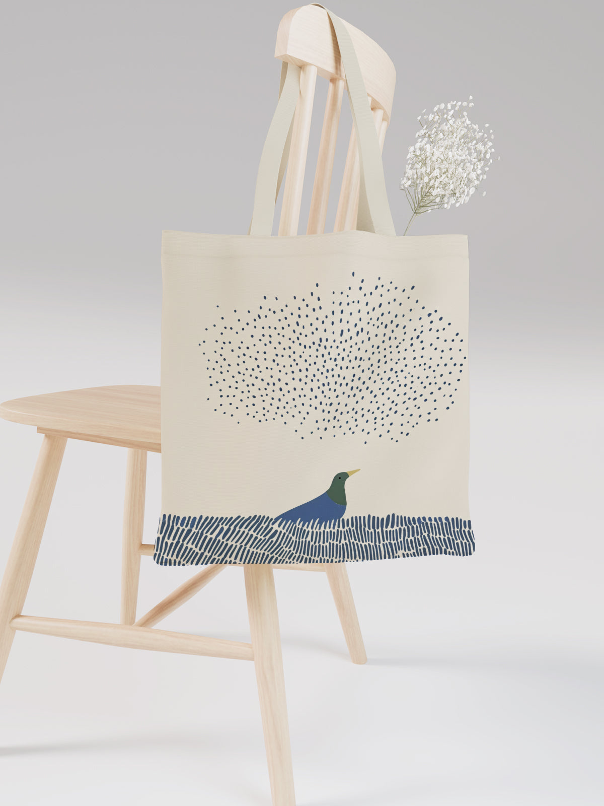 Bird and Dotted Sky Tote Bag, Nature - Inspired Canvas Tote - Canvas Carry Tote Bag (Angle 2) | ttoo art