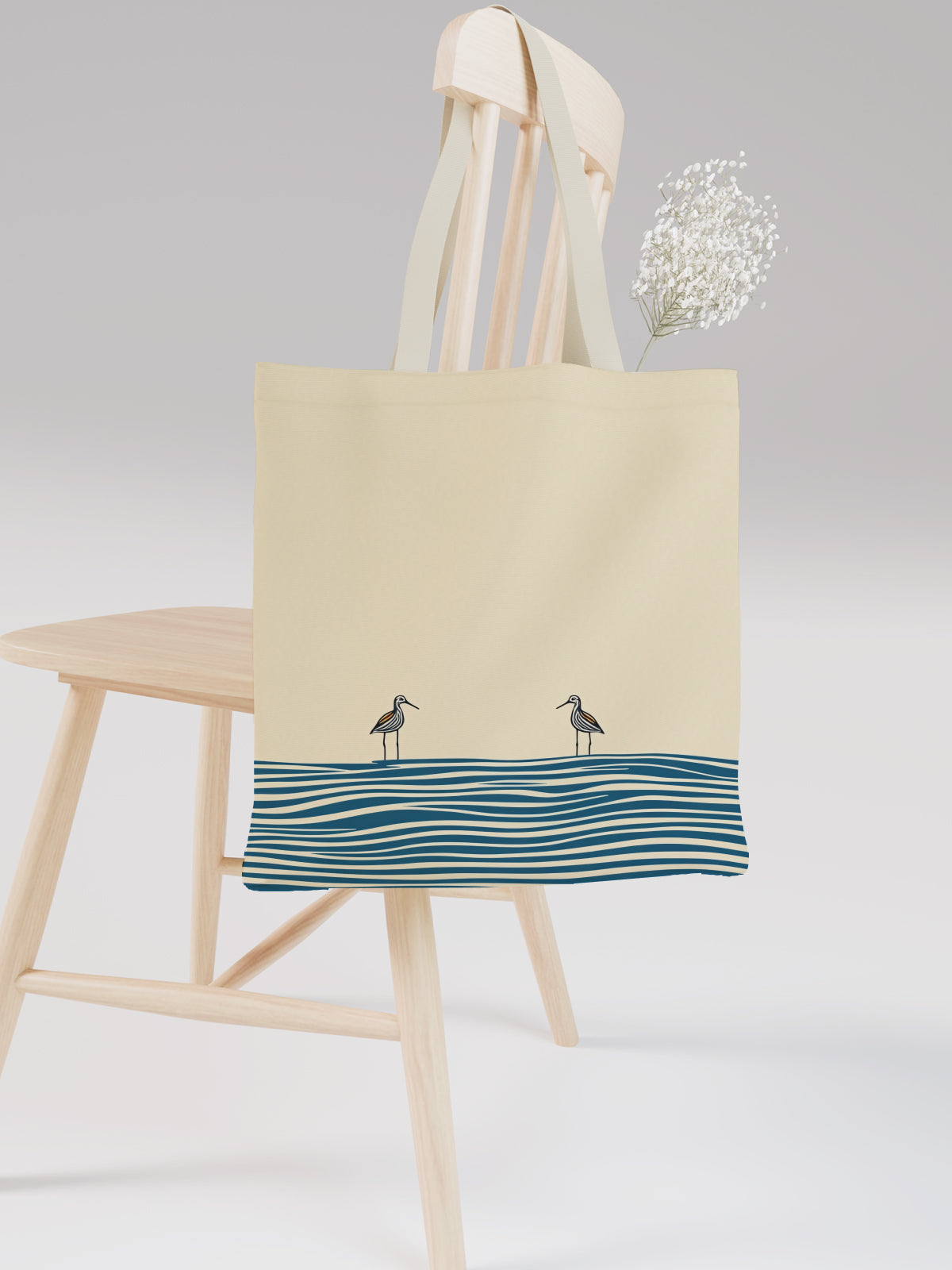 Seaside Birds Tote Bag, Ocean - Inspired Canvas Tote - Canvas Carry Tote Bag (Angle 2) | ttoo art