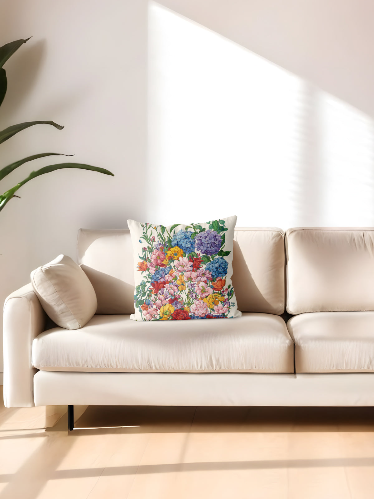 Vibrant Multicolor Floral Print Throw Pillow - Framed Canvas Art Print (Angle 2) | ttoo art