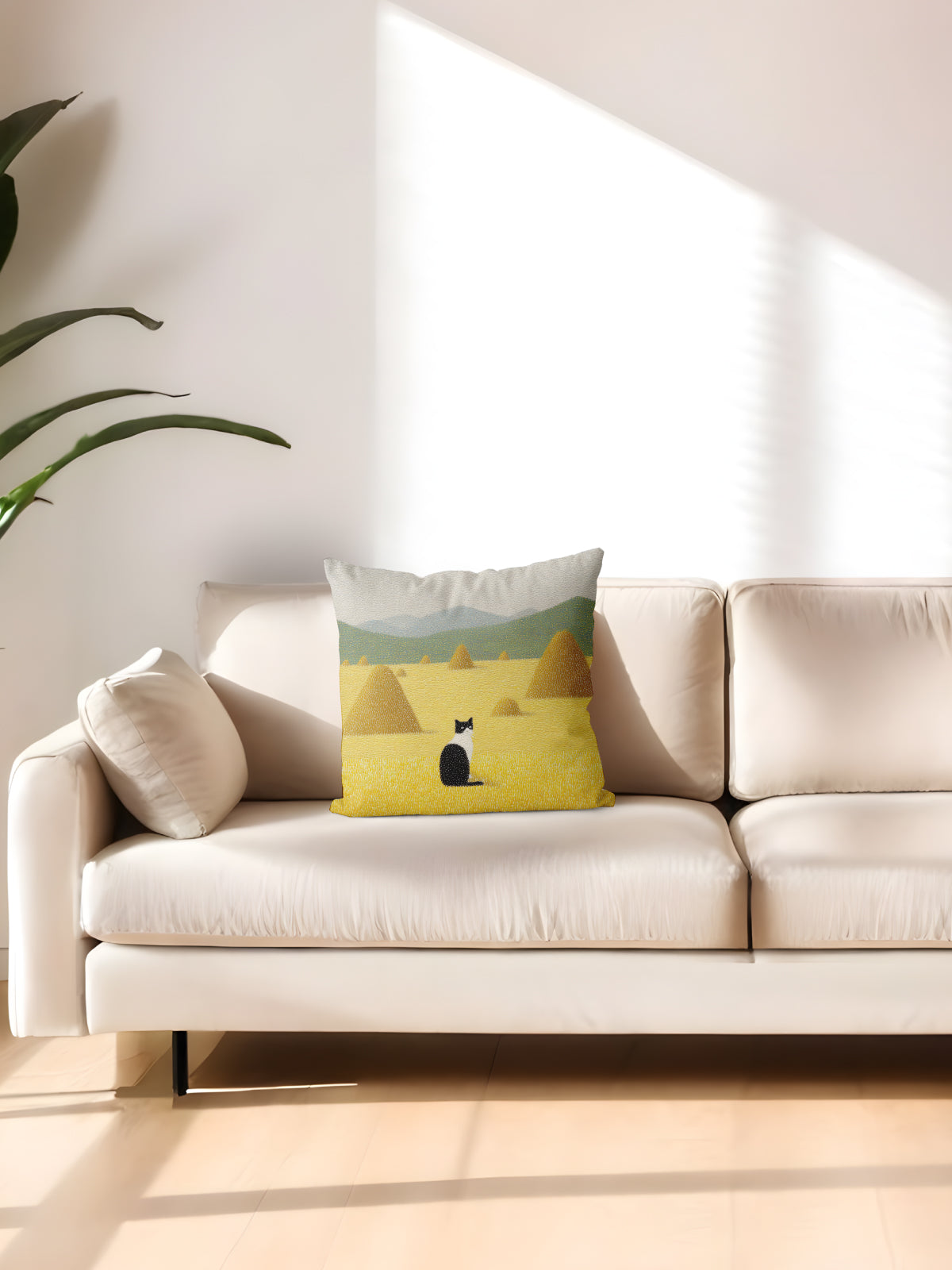 Cat in Field Throw Pillow, Countryside - Inspired Home Decor - Decorative Throw Pillow (Angle 2) | ttoo art