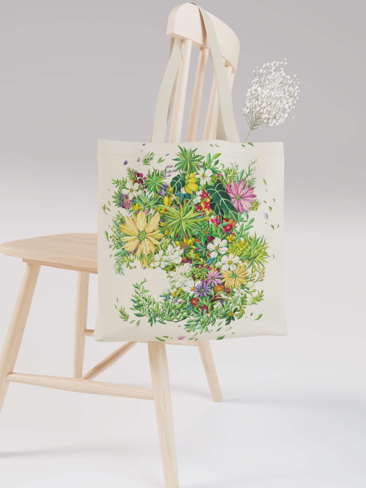 Vibrant Floral Cluster Canvas Tote Bag, Colorful Mixed Flower Print Shoulder Bag for Daily Use - Canvas Carry Tote Bag (Angle 2) | ttoo art