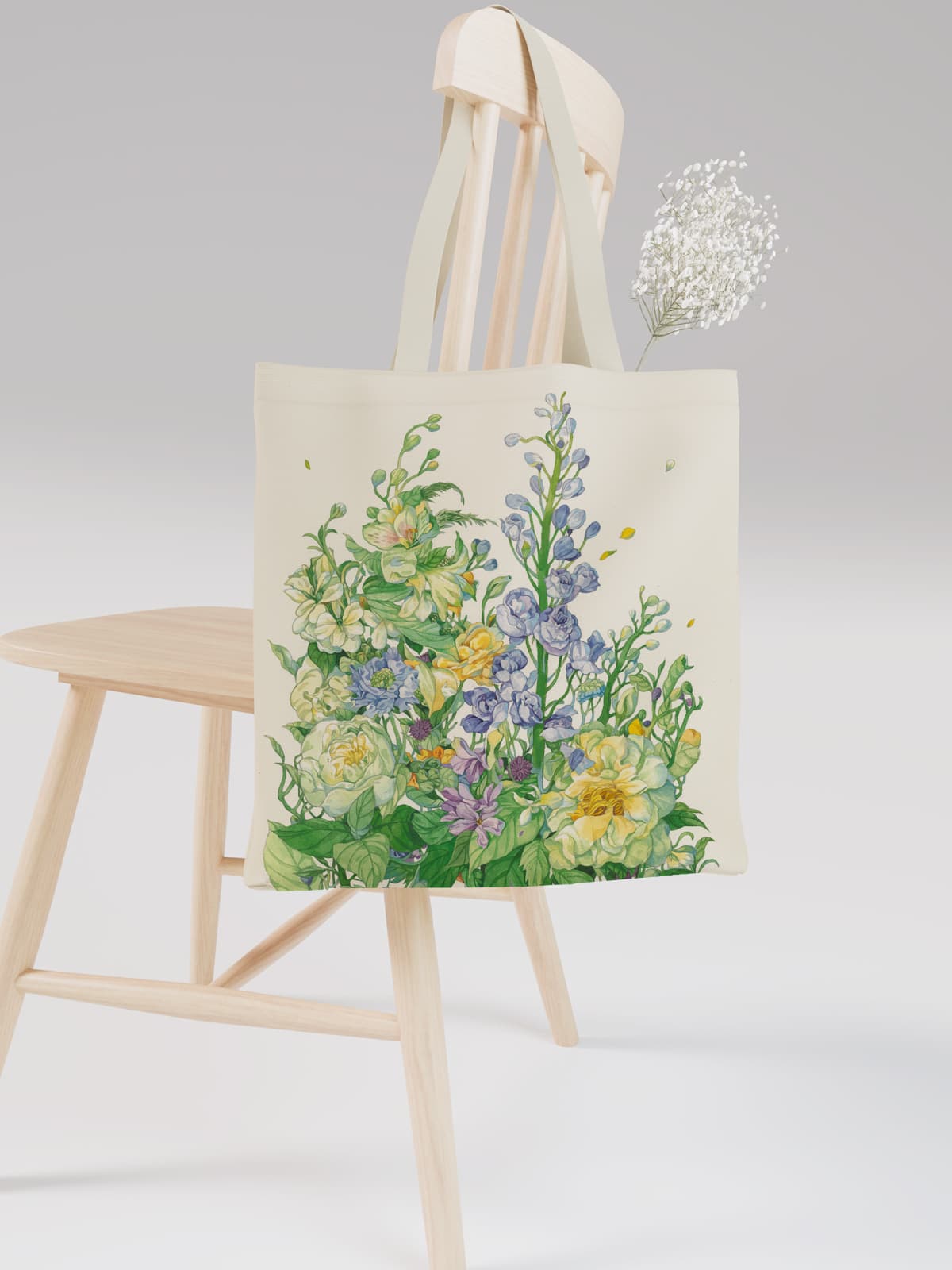 Pastel Floral Bouquet Canvas Tote Bag, Soft - Hued Flower Print Shoulder Bag for Daily Use - Canvas Carry Tote Bag (Angle 2) | ttoo art