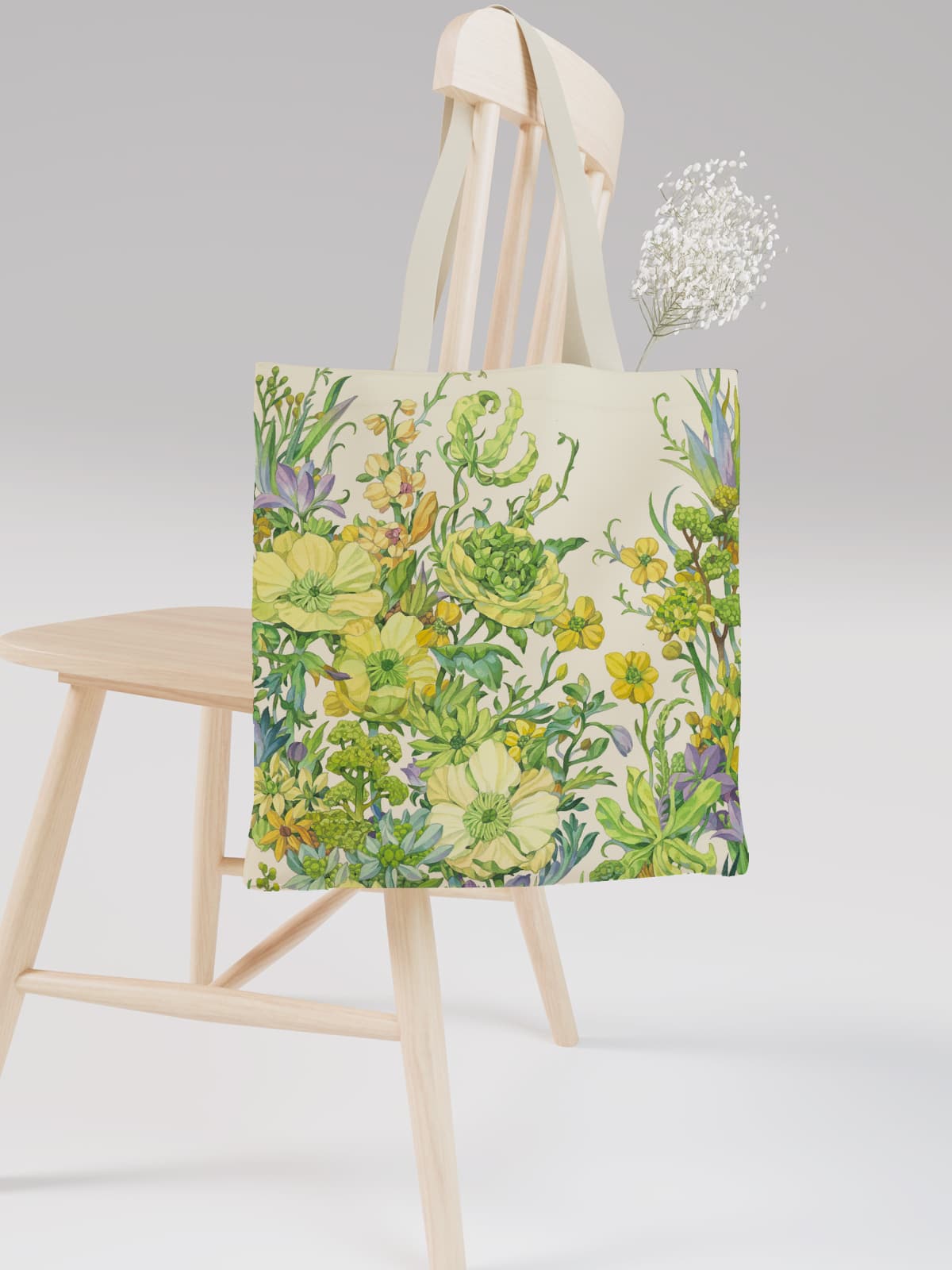 Yellow Floral Canvas Tote Bag, Nature - Inspired Flower Print Shoulder Bag for Daily Use - Canvas Carry Tote Bag (Angle 2) | ttoo art