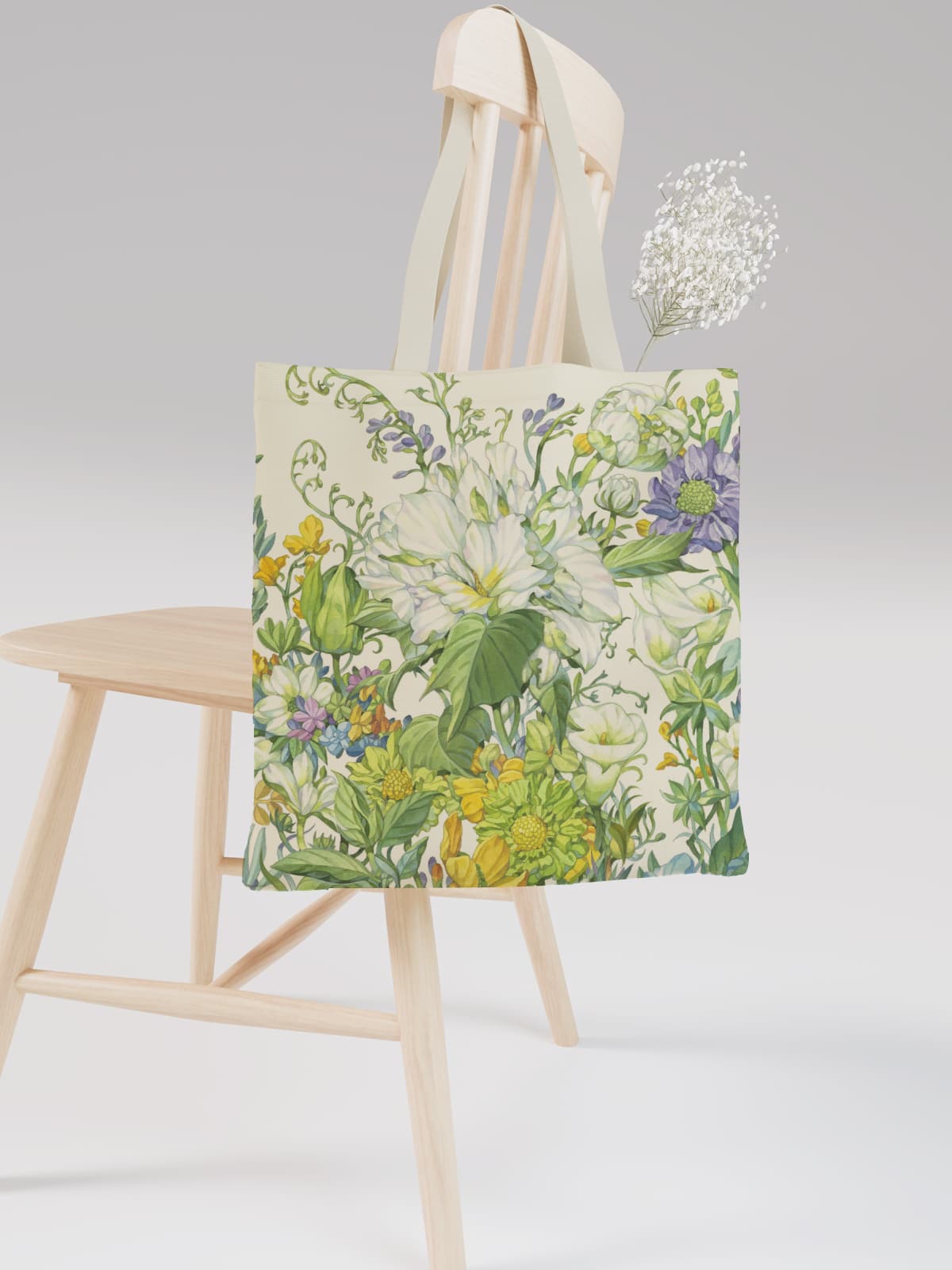Floral Canvas Tote Bag, Nature - Inspired Flower Print Shoulder Bag for Daily Use - Canvas Carry Tote Bag (Angle 2) | ttoo art