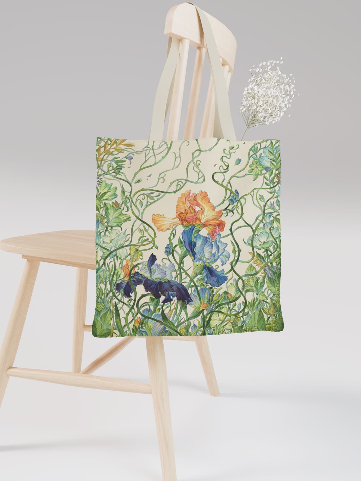 Art Nouveau Floral Canvas Tote Bag, Iris Flower Print Shoulder Bag for Daily Use - Canvas Carry Tote Bag (Angle 2) | ttoo art