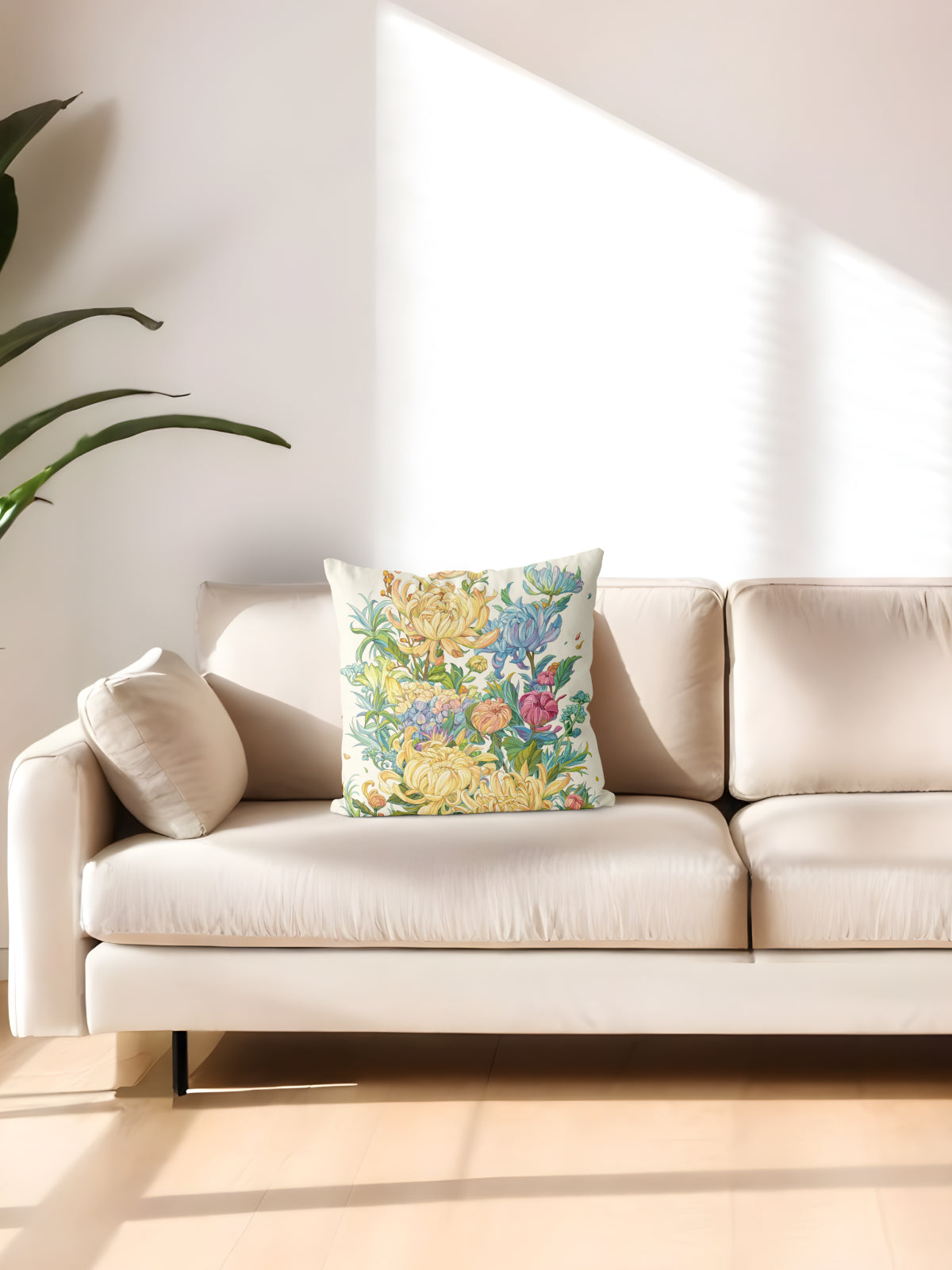 Floral Throw Pillow, Watercolor Flower Cushion for Home Decor - Decorative Throw Pillow (Angle 2) | ttoo art