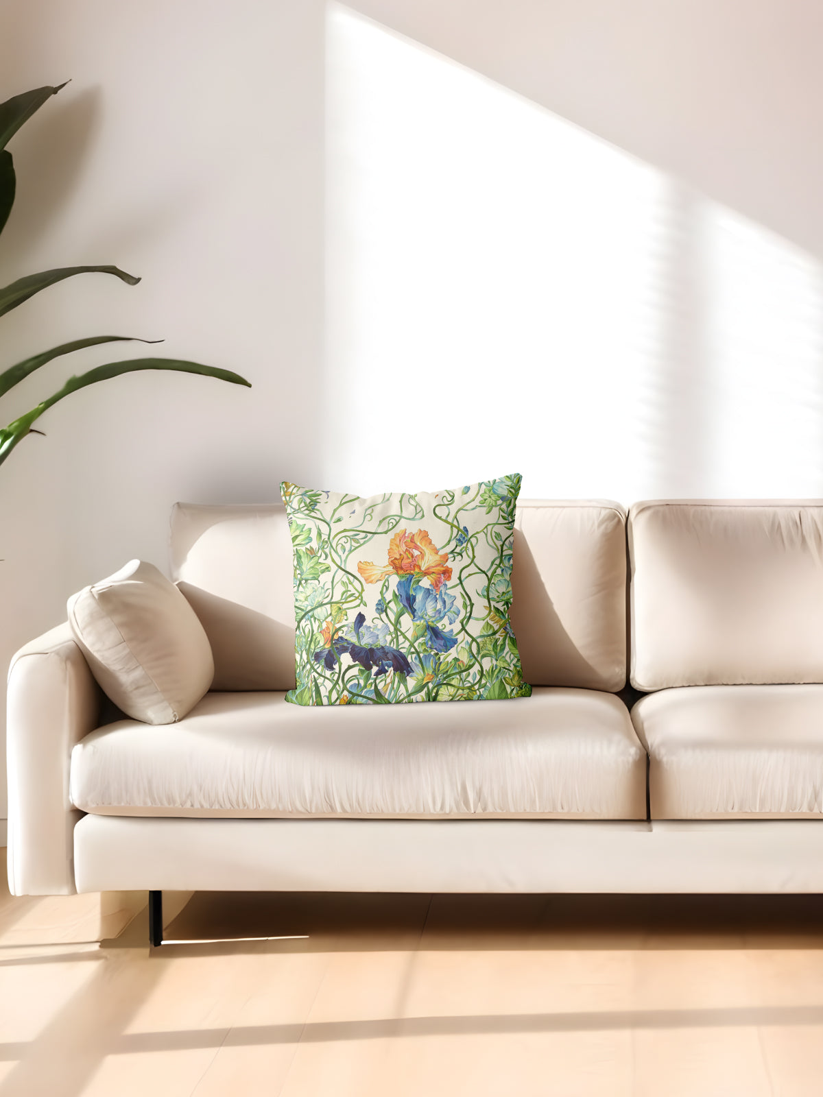 Floral Throw Pillow, Watercolor Iris Cushion for Home Decor - Decorative Throw Pillow (Angle 2) | ttoo art