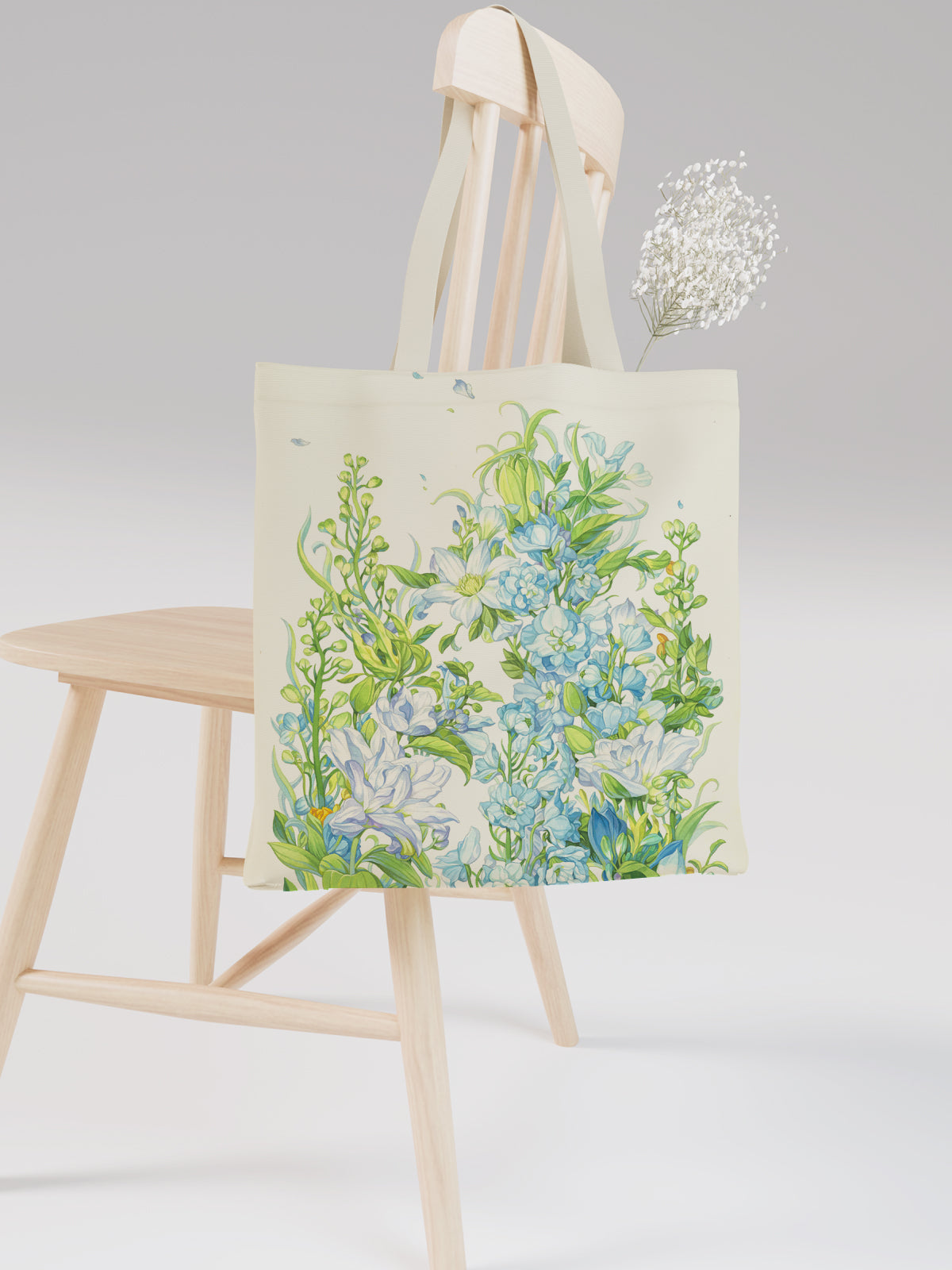 Blue Floral Canvas Bag - Canvas Carry Tote Bag (Angle 2) | ttoo art