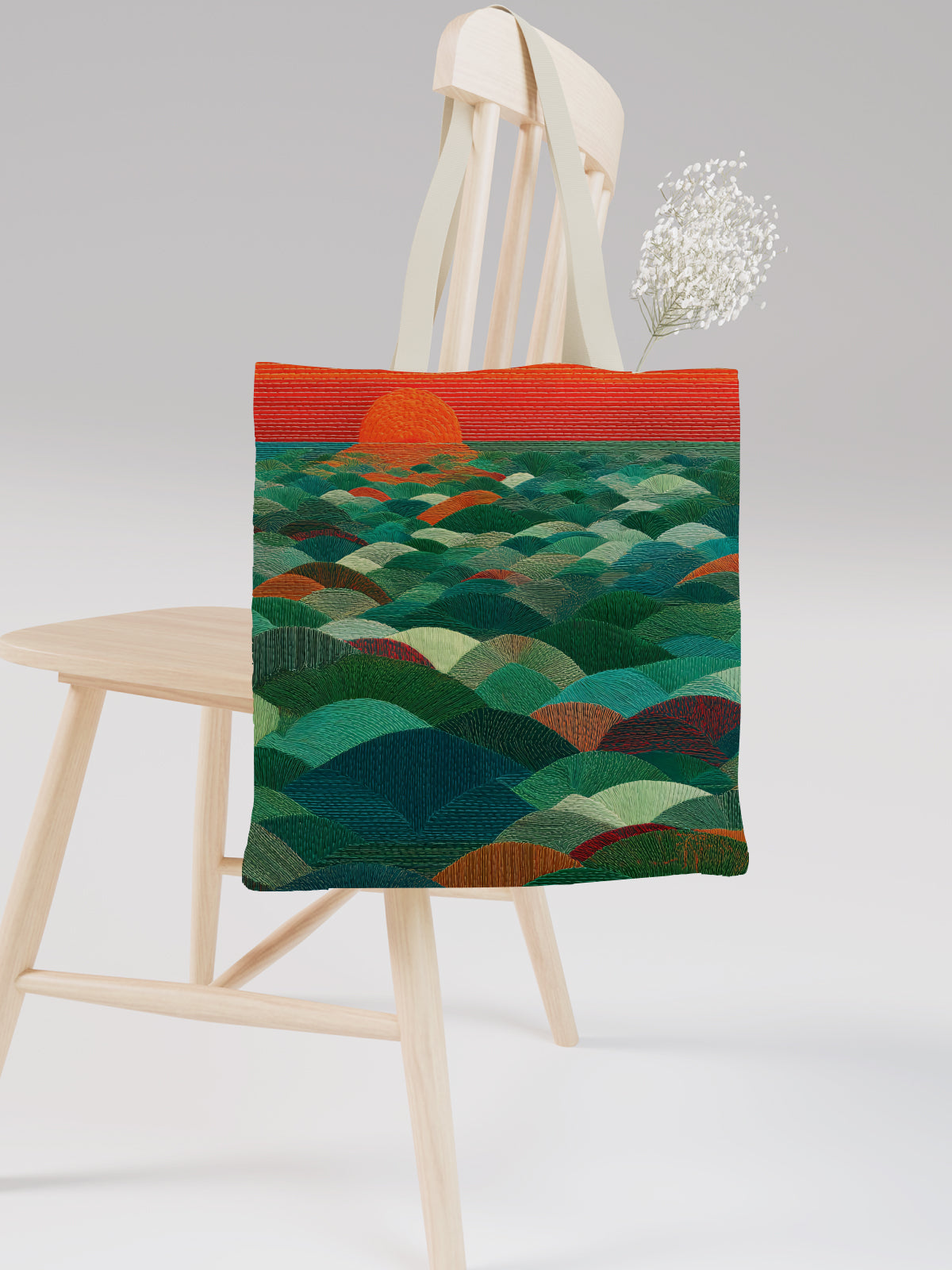 Sunset Over Waves Tote Bag, Ocean - Inspired Canvas Tote - Canvas Carry Tote Bag (Angle 2) | ttoo art