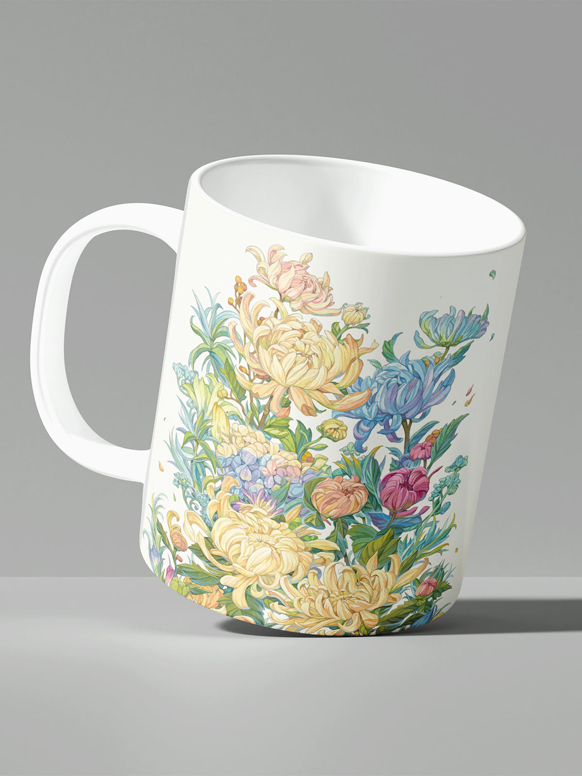 Floral Coffee Mug, Watercolor Chrysanthemum Ceramic Mug for Home - Ceramic Art Coffee Mug (Angle 2) | ttoo art