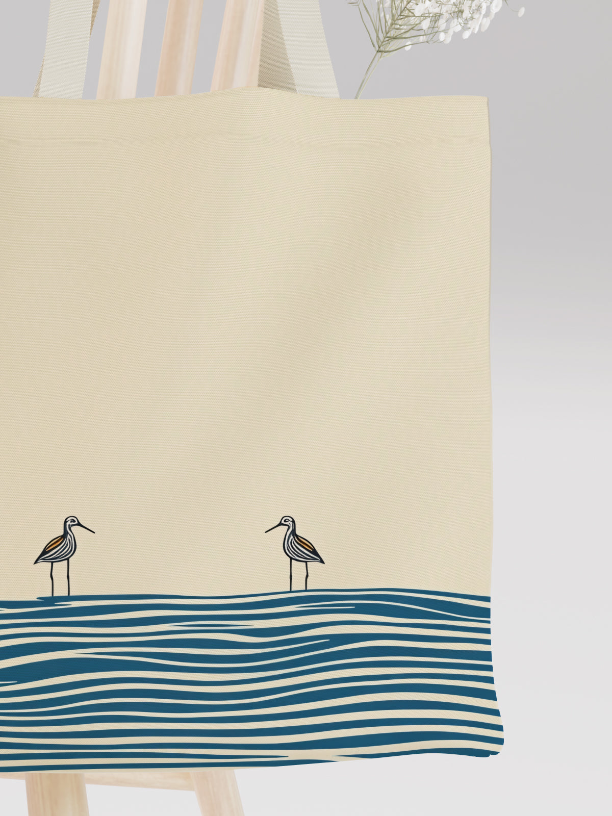 Seaside Birds Tote Bag, Ocean - Inspired Canvas Tote - Canvas Carry Tote Bag (Angle 3) | ttoo art