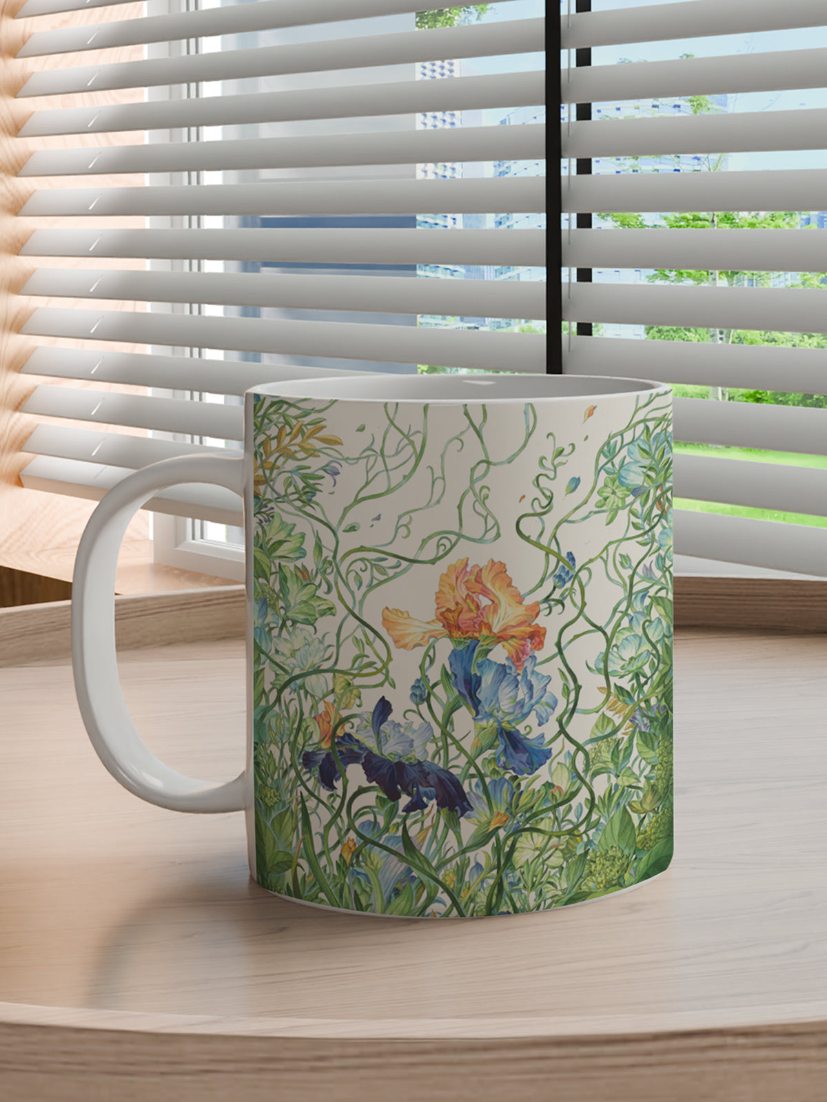 Floral Coffee Mug, Watercolor Iris Ceramic Mug for Home - Ceramic Art Coffee Mug (Angle 3) | ttoo art