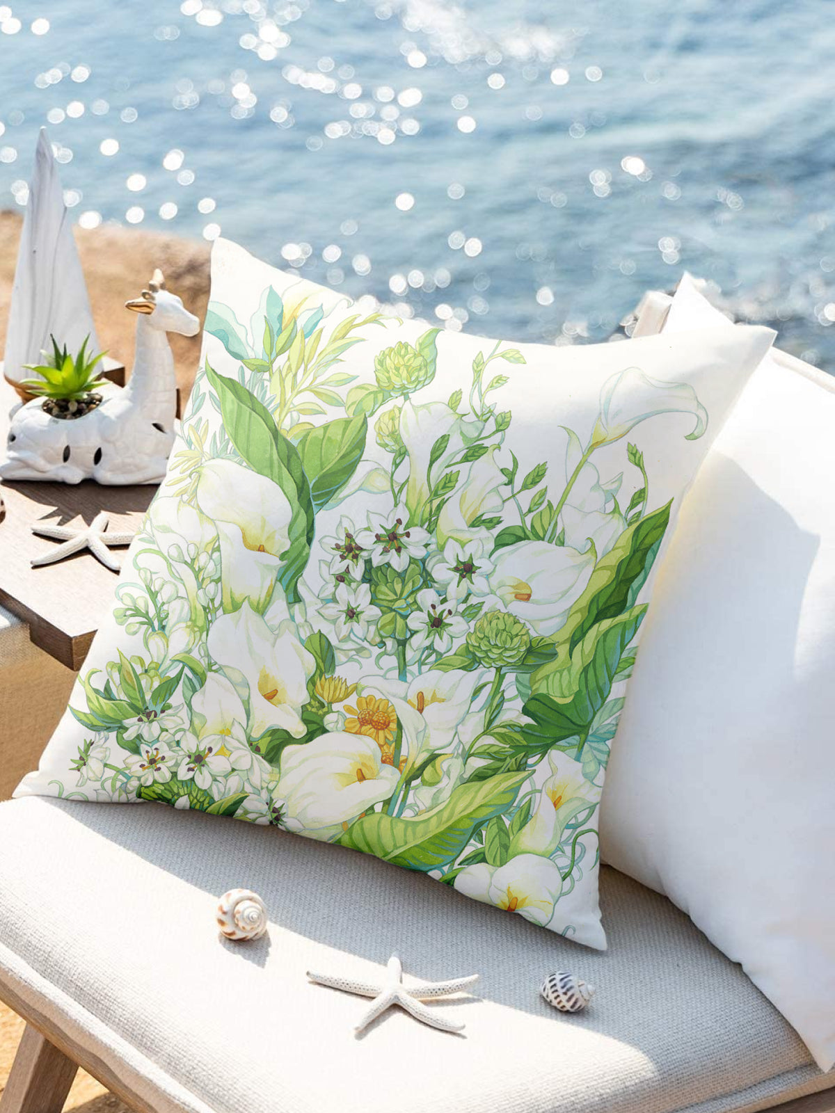 White Floral Botanical Throw Pillow - Decorative Throw Pillow (Angle 3) | ttoo art