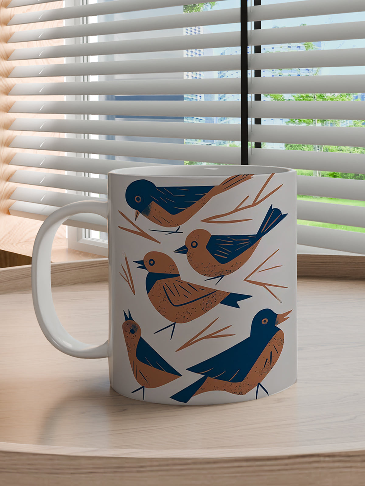 Birds Pattern Mug, Nature - Inspired Ceramic Mug - Ceramic Art Coffee Mug (Angle 3) | ttoo art