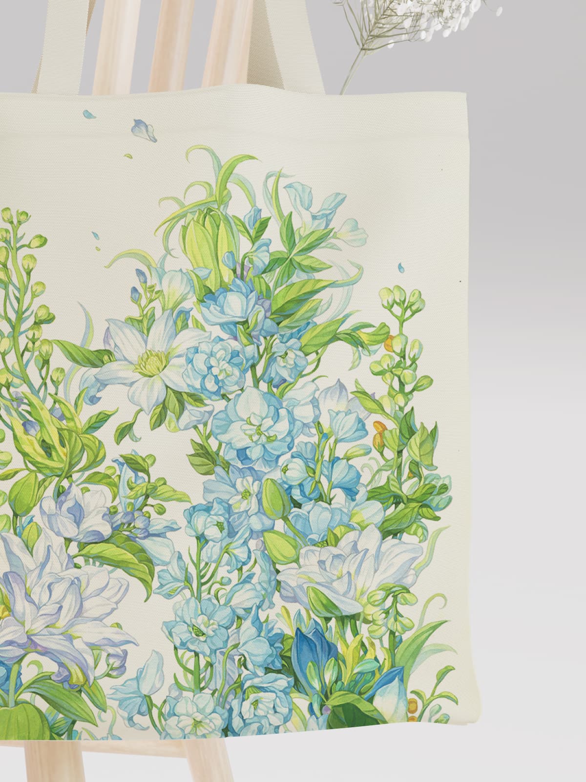 Blue Floral Arch Canvas Tote Bag, Serene Flower Print Shoulder Bag for Daily Use - Canvas Carry Tote Bag (Angle 3) | ttoo art