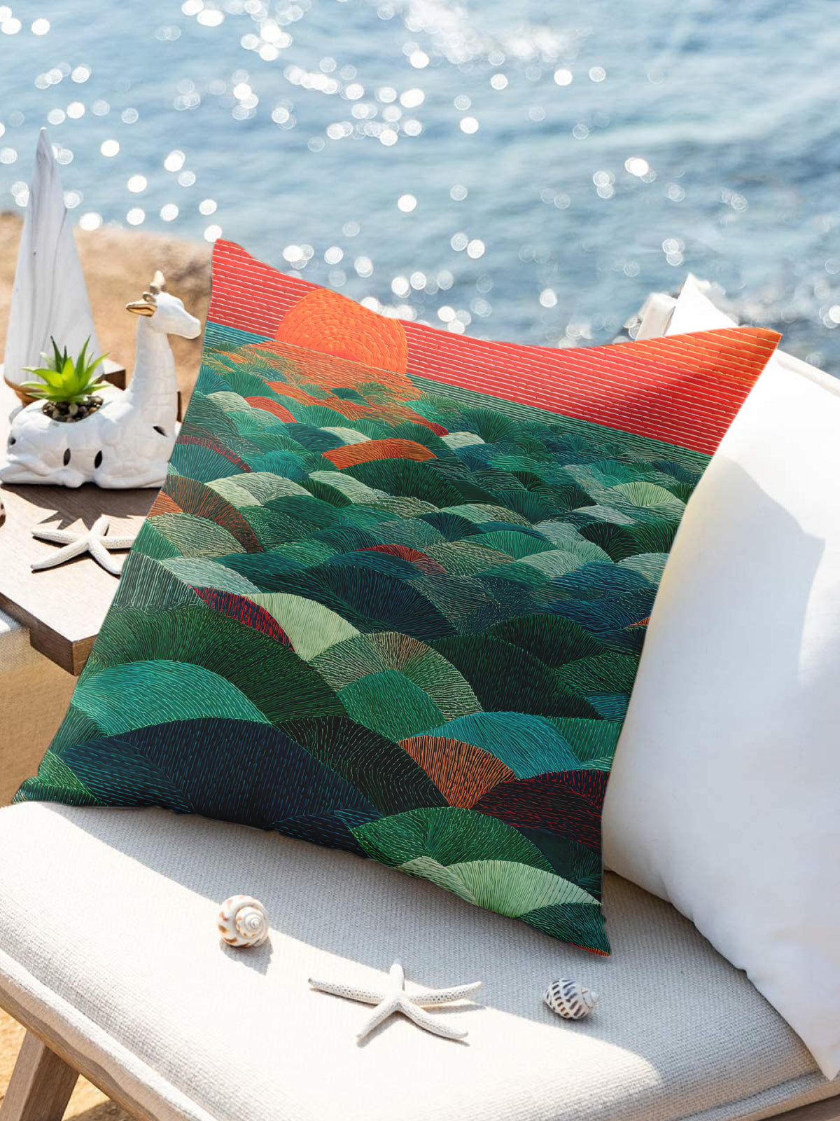 Sunset Over Waves Throw Pillow, Coastal - Inspired Home Decor - Decorative Throw Pillow (Angle 3) | ttoo art