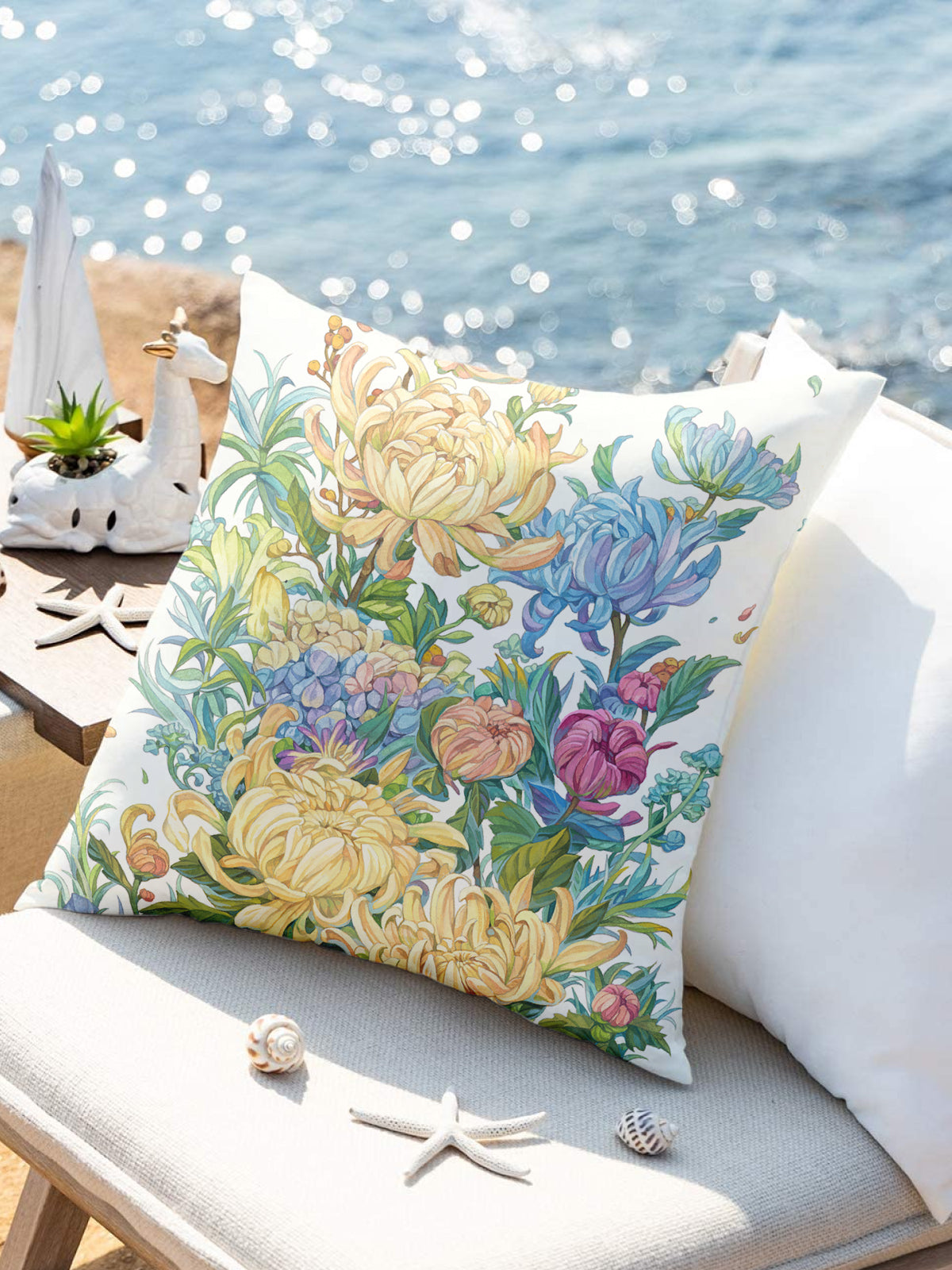 Colorful Floral Bouquet Throw Pillow - Decorative Throw Pillow (Angle 3) | ttoo art