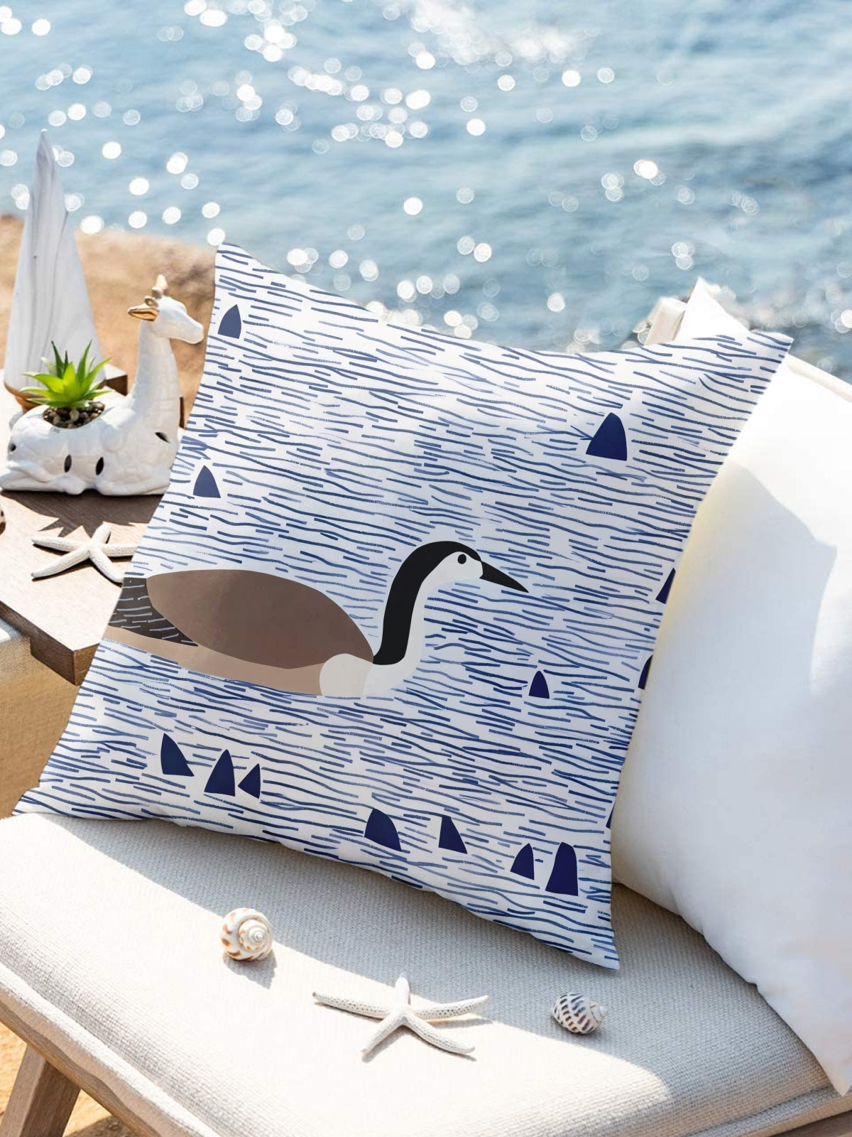 Goose in Water Throw Pillow, Nature - Inspired Home Decor - Decorative Throw Pillow (Angle 3) | ttoo art