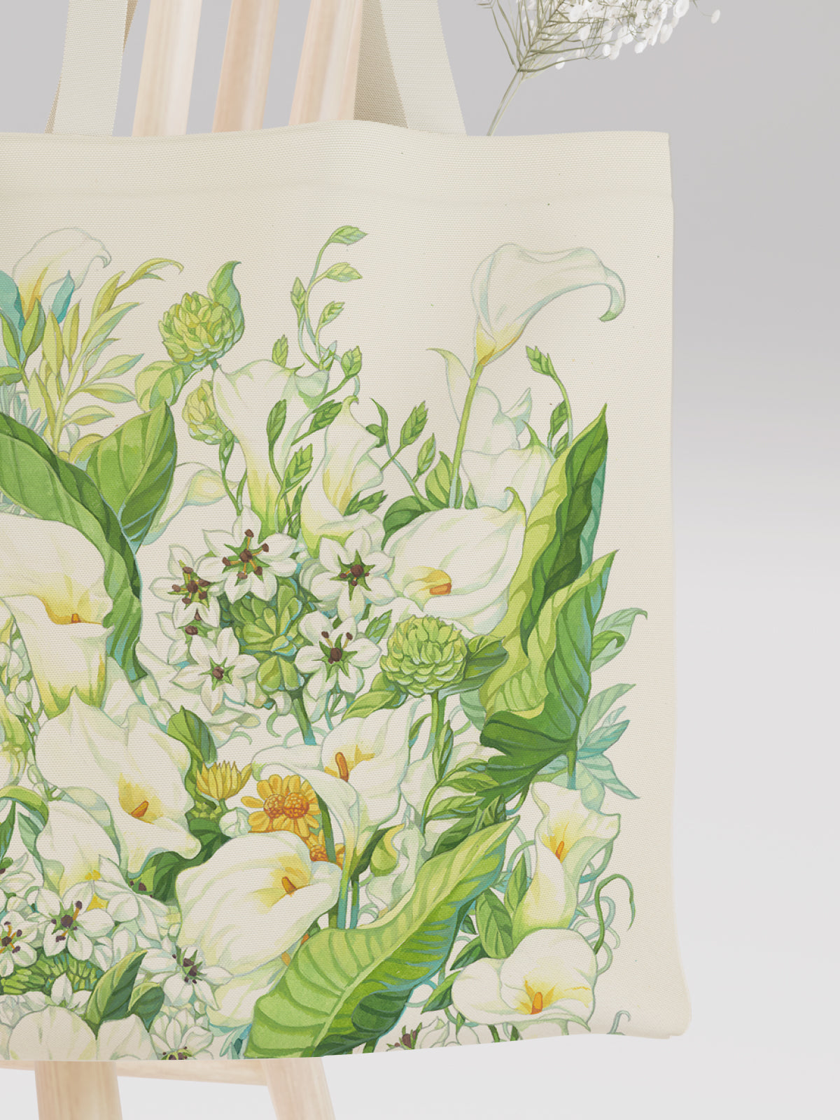 White Floral Canvas Bag - Canvas Carry Tote Bag (Angle 3) | ttoo art