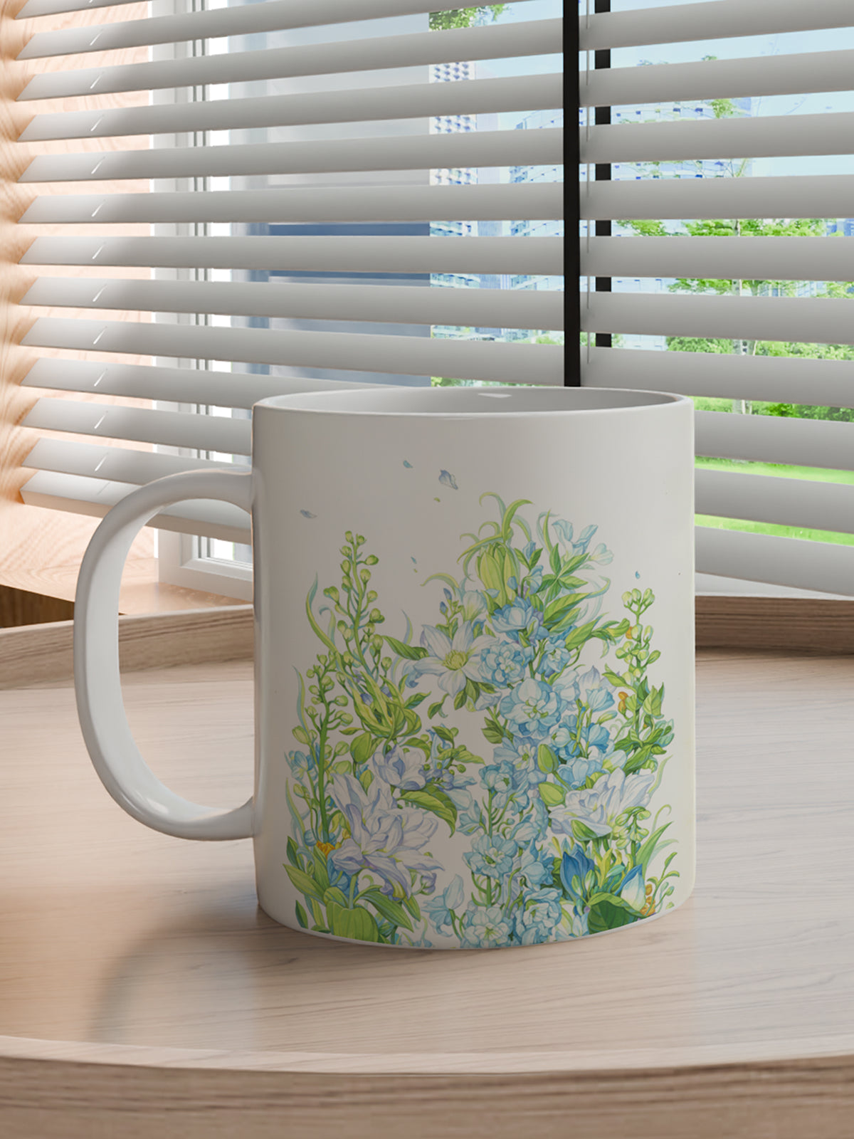 Floral Coffee Mug, Watercolor Blue Flower Ceramic Mug for Home - Ceramic Art Coffee Mug (Angle 3) | ttoo art