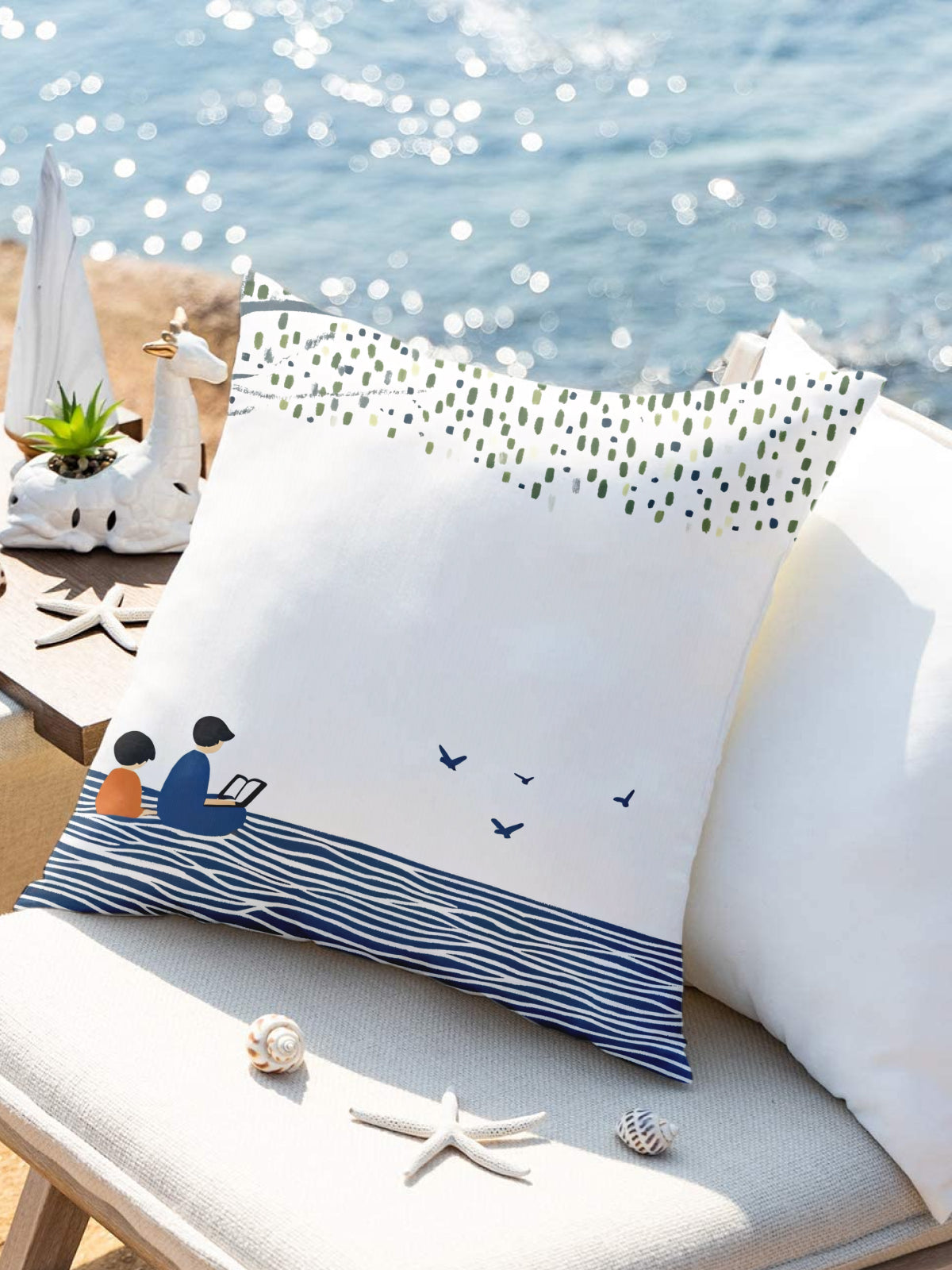 Reading by the Water Throw Pillow, Nature - Inspired Home Decor - Decorative Throw Pillow (Angle 3) | ttoo art