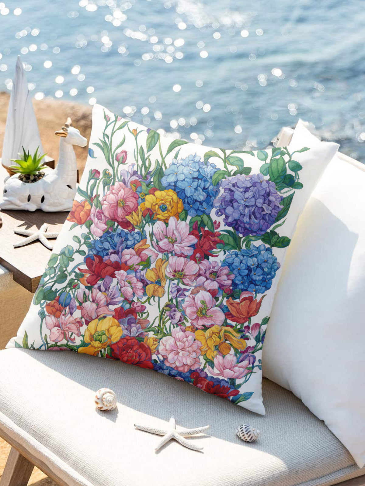 Vibrant Floral Watercolor Throw Pillow - Decorative Throw Pillow (Angle 3) | ttoo art