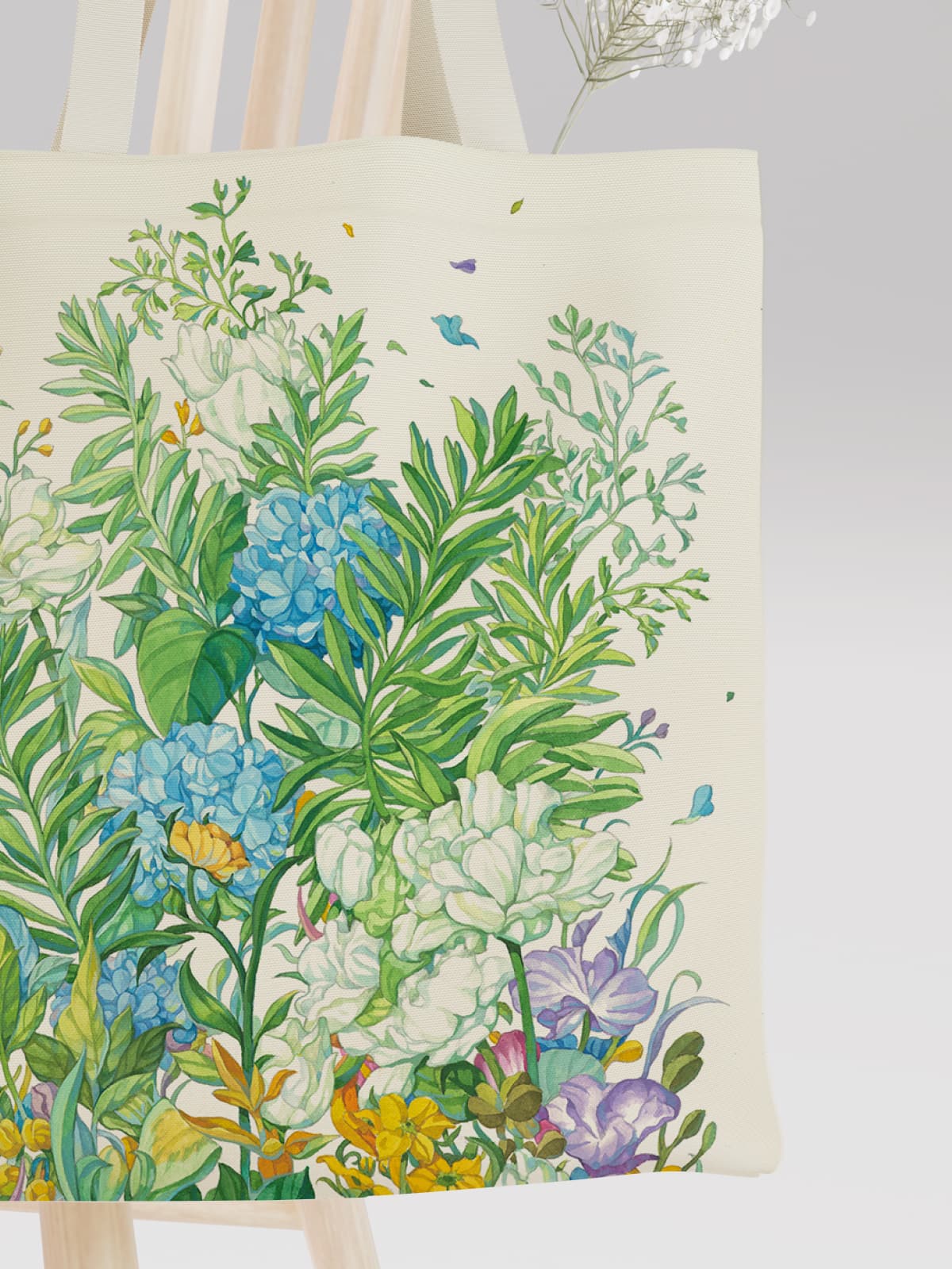 Vibrant Floral Garden Canvas Tote Bag, Colorful Hydrangea & Mixed Flower Print Shoulder Bag for Daily Use - Canvas Carry Tote Bag (Angle 3) | ttoo art