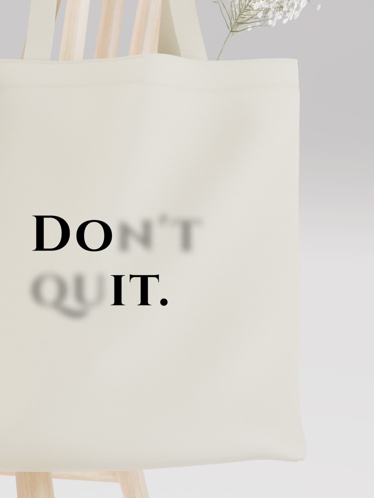 Motivational Don't Quit Canvas Tote Bag with Clever Typography - Canvas Carry Tote Bag (Angle 3) | ttoo art
