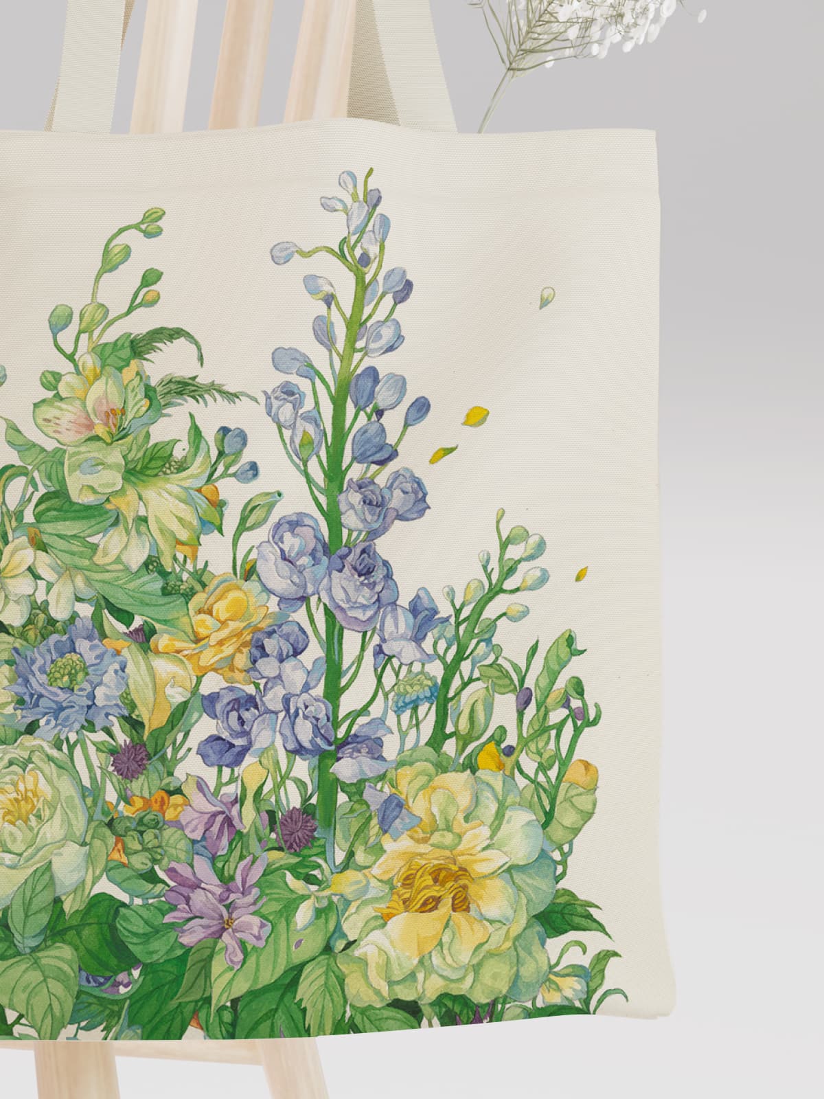 Pastel Floral Bouquet Canvas Tote Bag, Soft - Hued Flower Print Shoulder Bag for Daily Use - Canvas Carry Tote Bag (Angle 3) | ttoo art