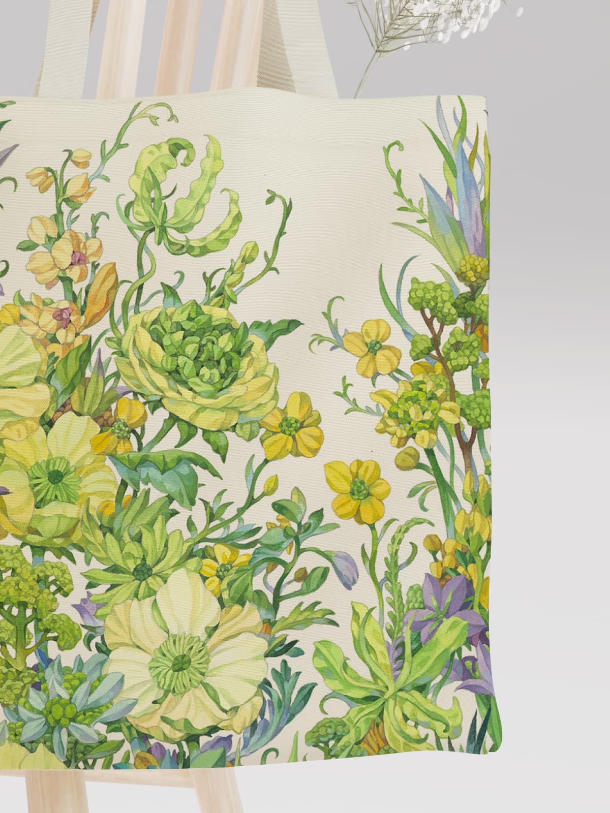 Yellow Floral Canvas Tote Bag, Nature - Inspired Flower Print Shoulder Bag for Daily Use - Canvas Carry Tote Bag (Angle 3) | ttoo art