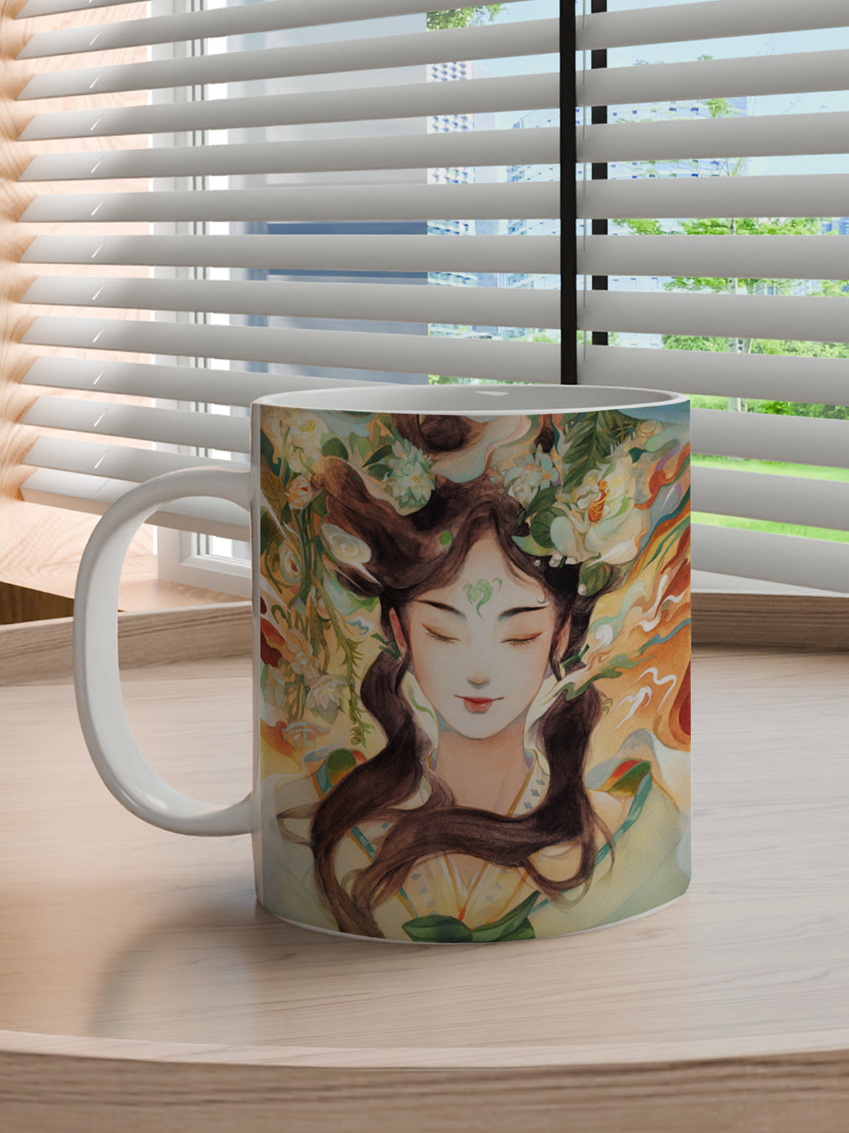 Chinese Style Goddess Ceramic Mug, Artistic Coffee Mug for Home - Framed Canvas Art Print (Angle 3) | ttoo art