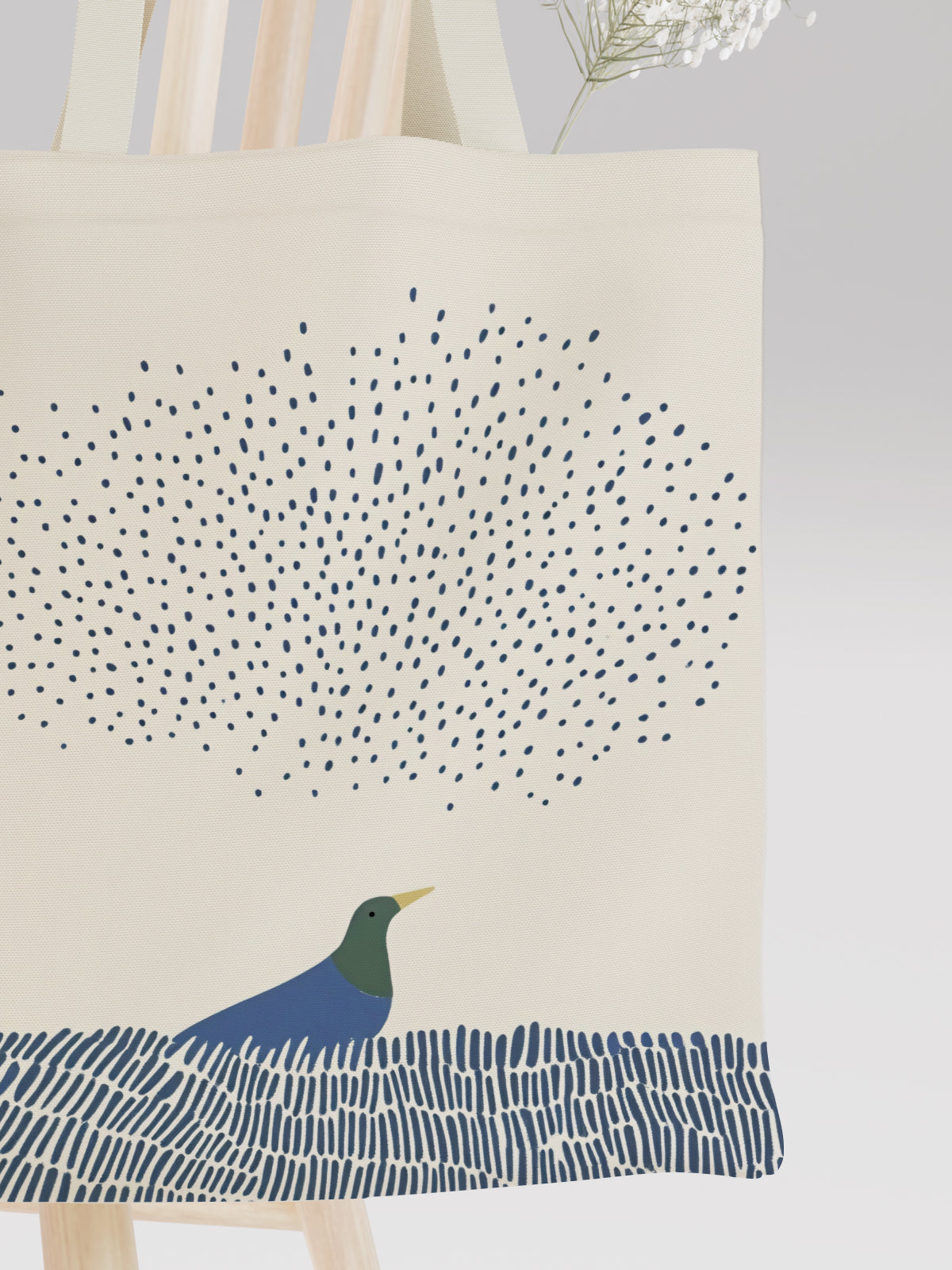 Bird and Dotted Sky Tote Bag, Nature - Inspired Canvas Tote - Canvas Carry Tote Bag (Angle 3) | ttoo art