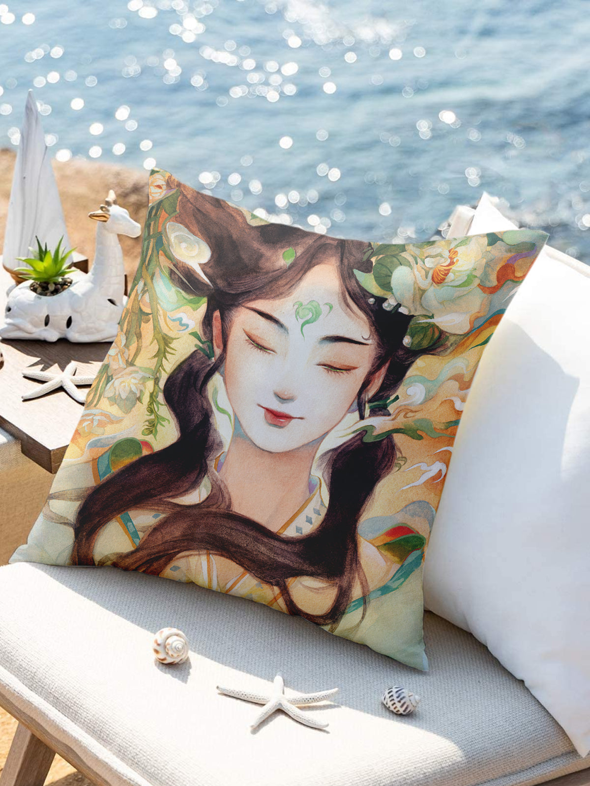 Chinese Style Goddess Throw Pillow, Artistic Cushion for Home Decor - Framed Canvas Art Print (Angle 3) | ttoo art