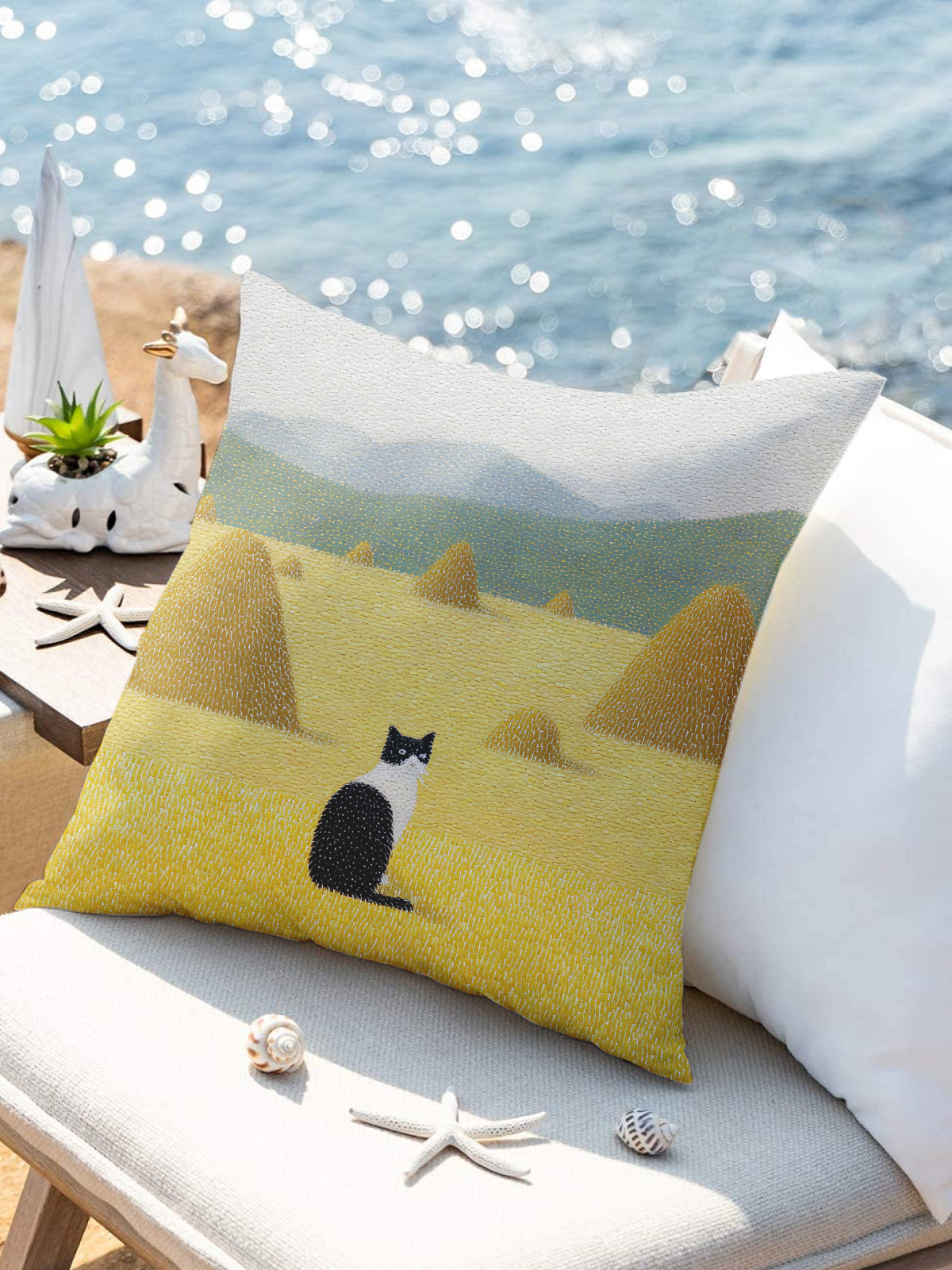Cat in Field Throw Pillow, Countryside - Inspired Home Decor - Decorative Throw Pillow (Angle 3) | ttoo art